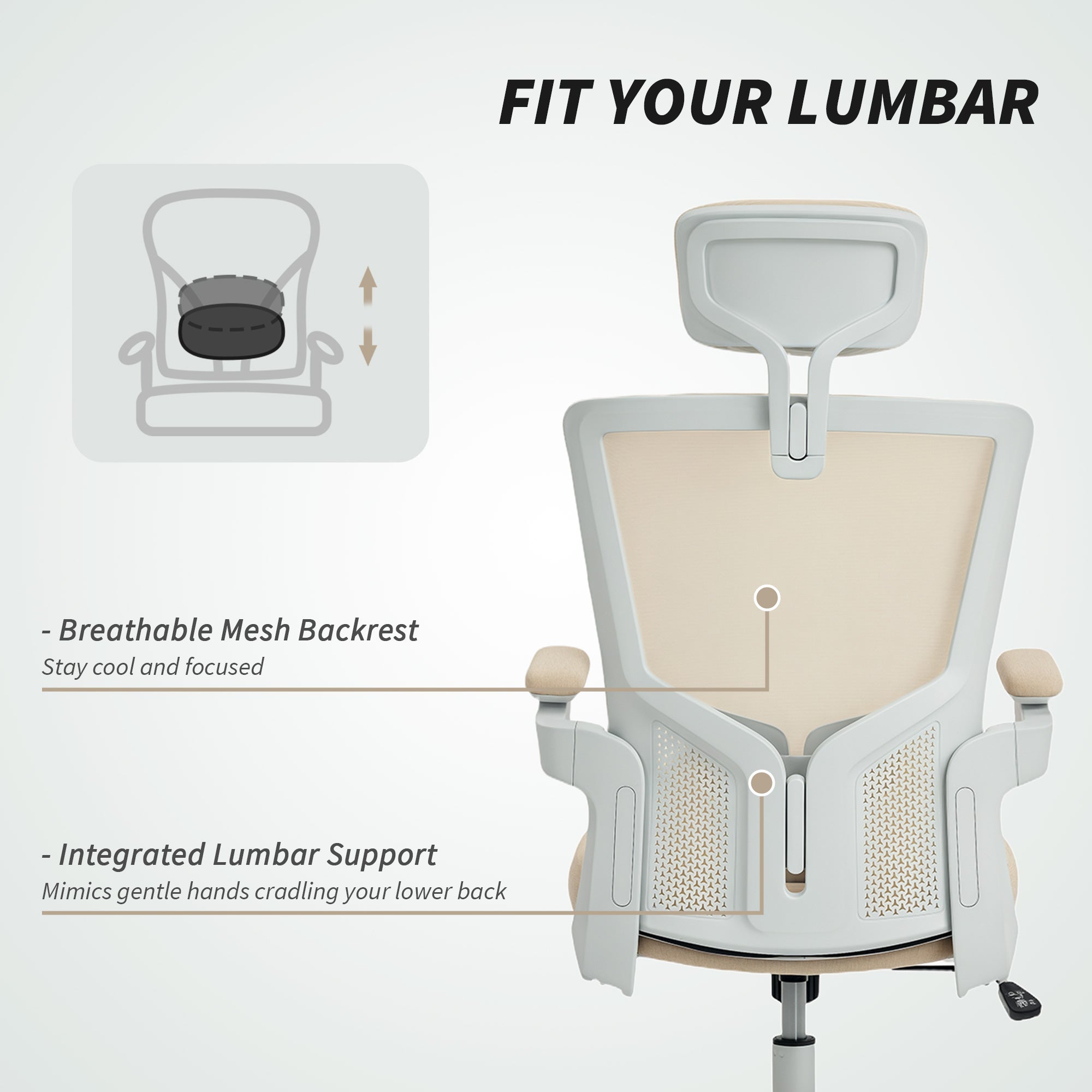 Ergonomic Office Chair - Beige Mesh Desk Chair with Headrest-Office Products > Office Furniture > Office Chairs > Task Chairs-DECOROLALA