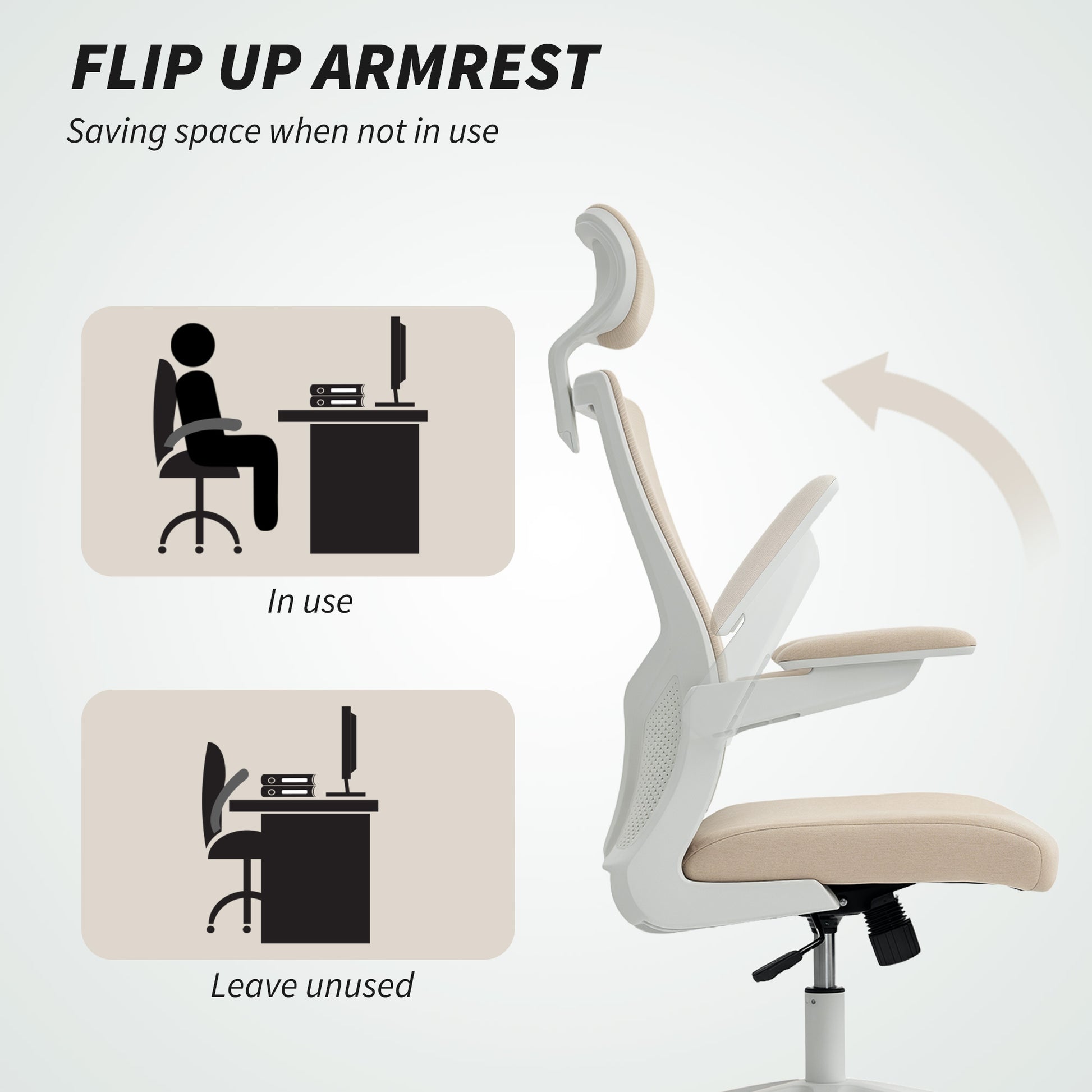 Ergonomic Office Chair - Beige Mesh Desk Chair with Headrest-Office Products > Office Furniture > Office Chairs > Task Chairs-DECOROLALA