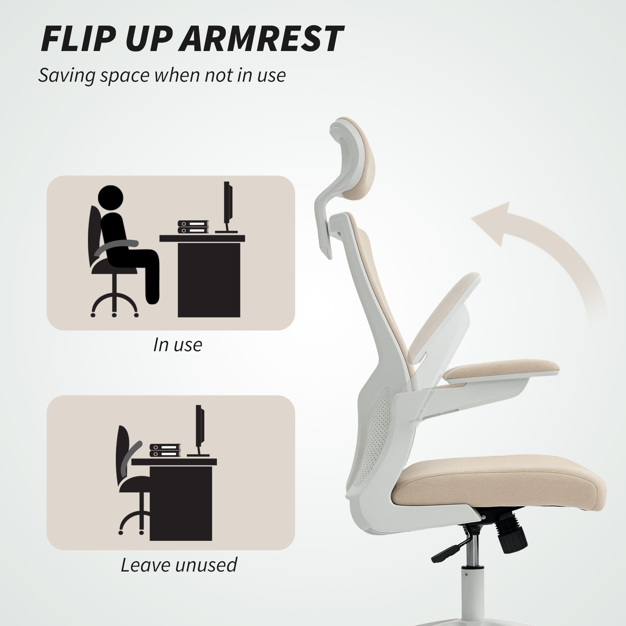 Ergonomic Office Chair - Beige Mesh Desk Chair with Headrest-Office Products > Office Furniture > Office Chairs > Task Chairs-DECOROLALA