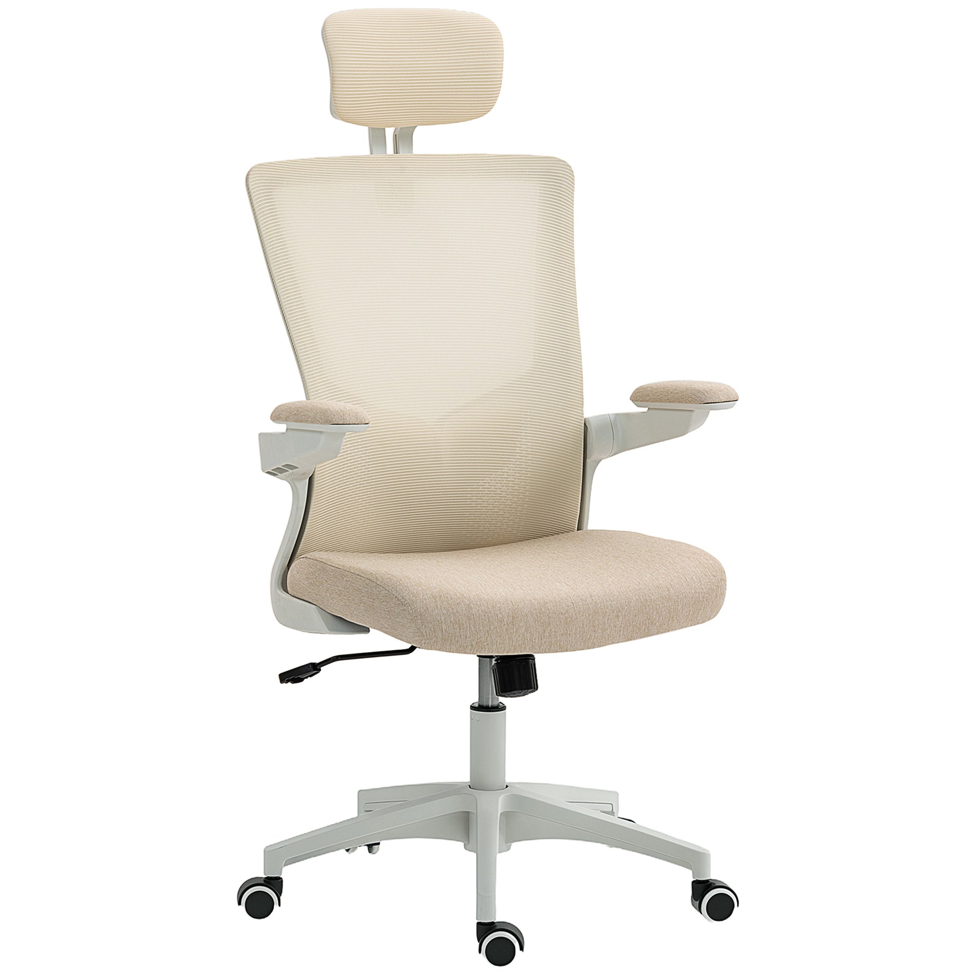 Ergonomic Office Chair - Beige Mesh Desk Chair with Headrest-Office Products > Office Furniture > Office Chairs > Task Chairs-DECOROLALA