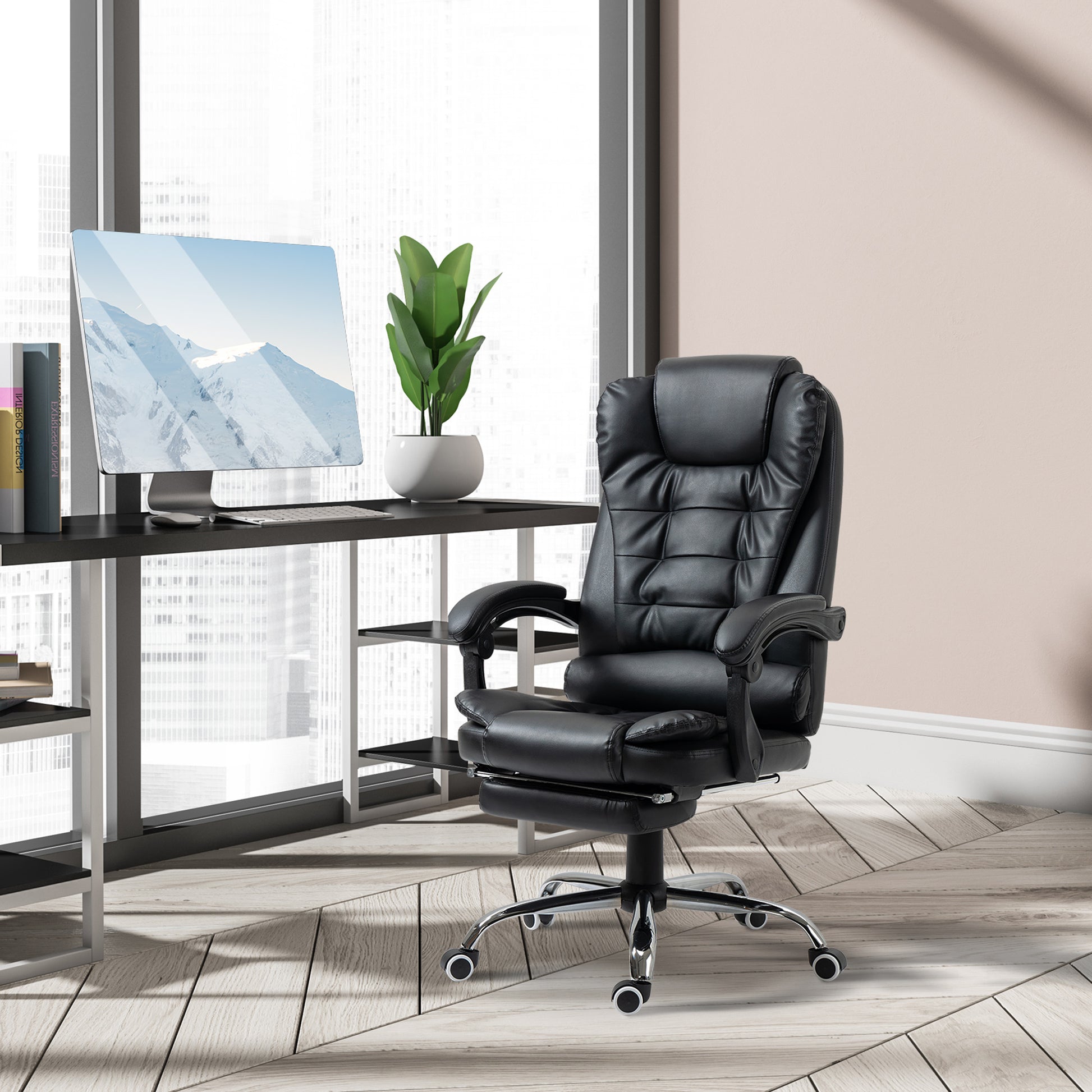 Ergonomic Office Chair - Black PU Leather High Back-DECOROLALA