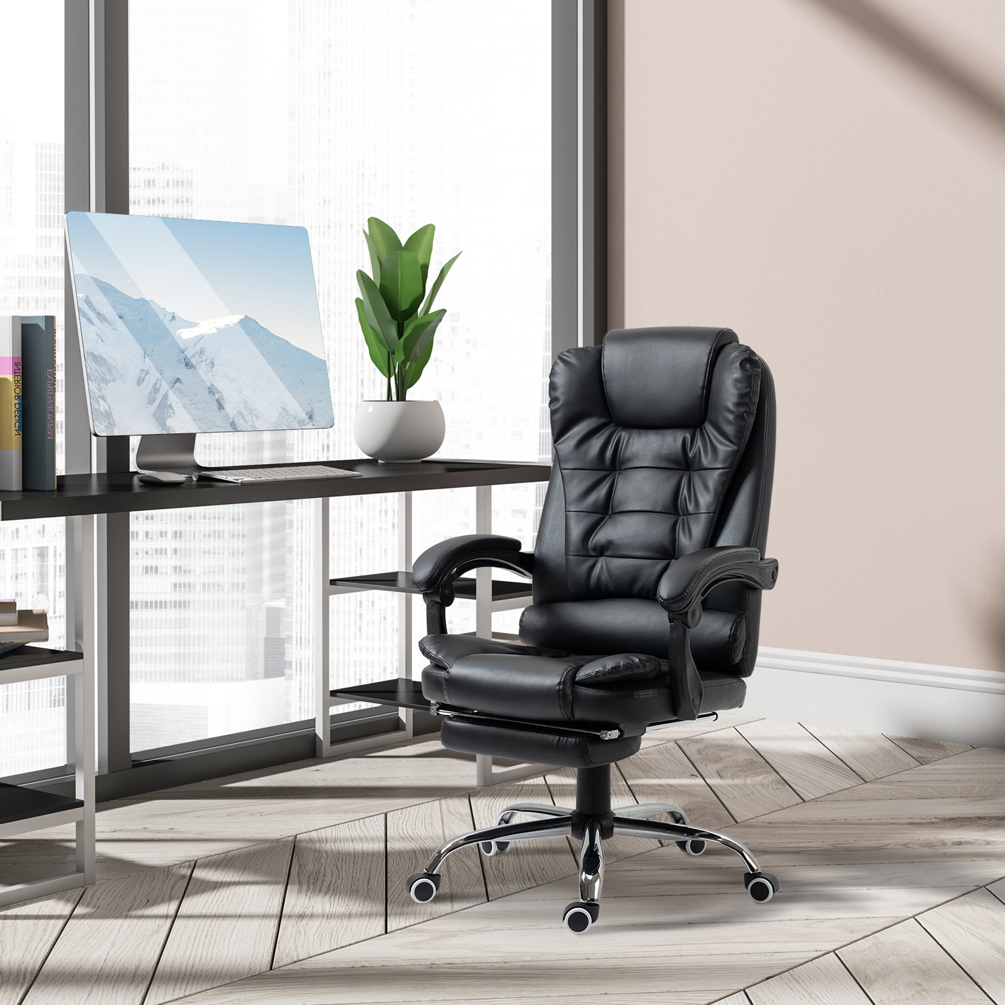 Ergonomic Office Chair - Black PU Leather High Back-DECOROLALA