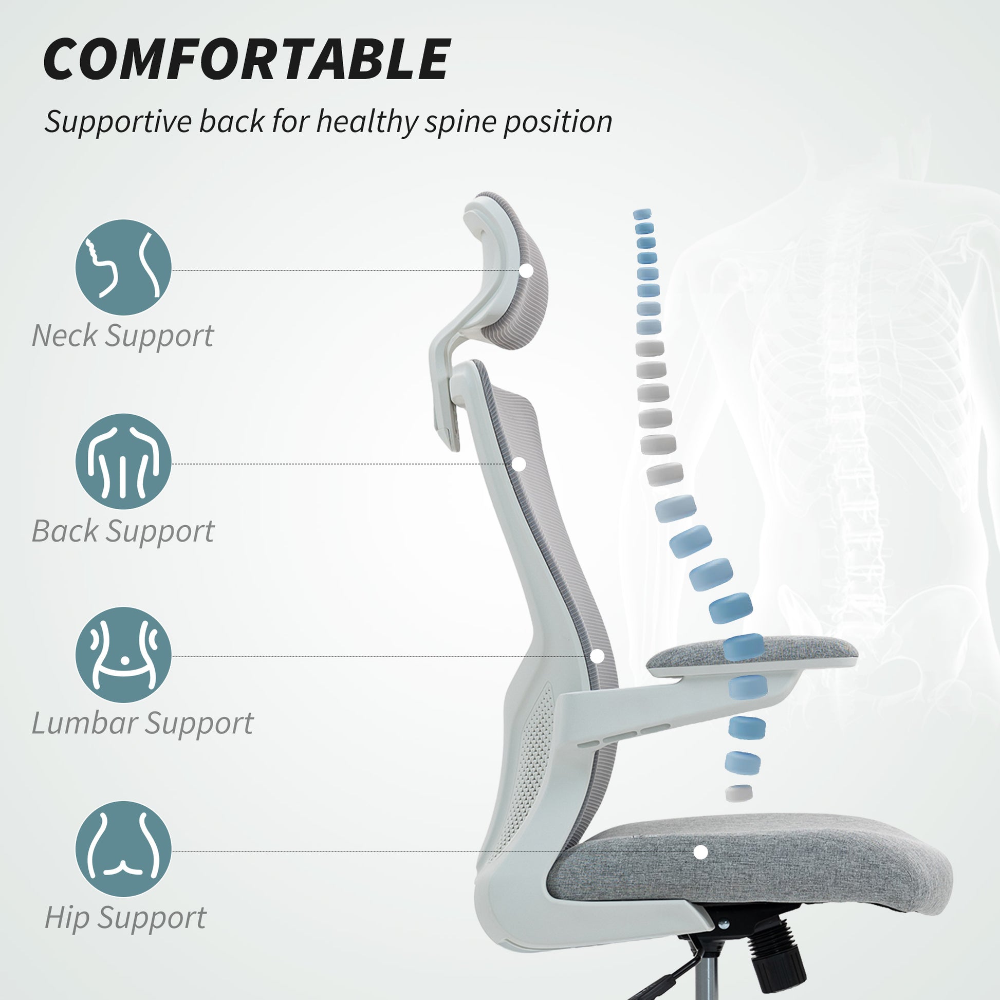 Ergonomic Office Chair - Grey Mesh Swivel Desk Chair-Office Products > Office Furniture > Office Chairs > Task Chairs-DECOROLALA