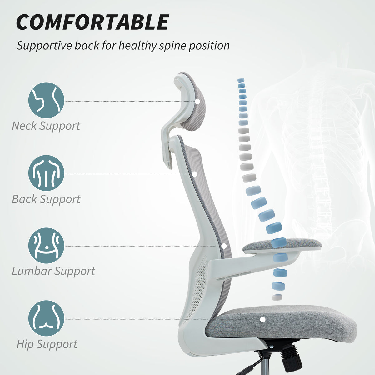 Ergonomic Office Chair - Grey Mesh Swivel Desk Chair-Office Products > Office Furniture > Office Chairs > Task Chairs-DECOROLALA