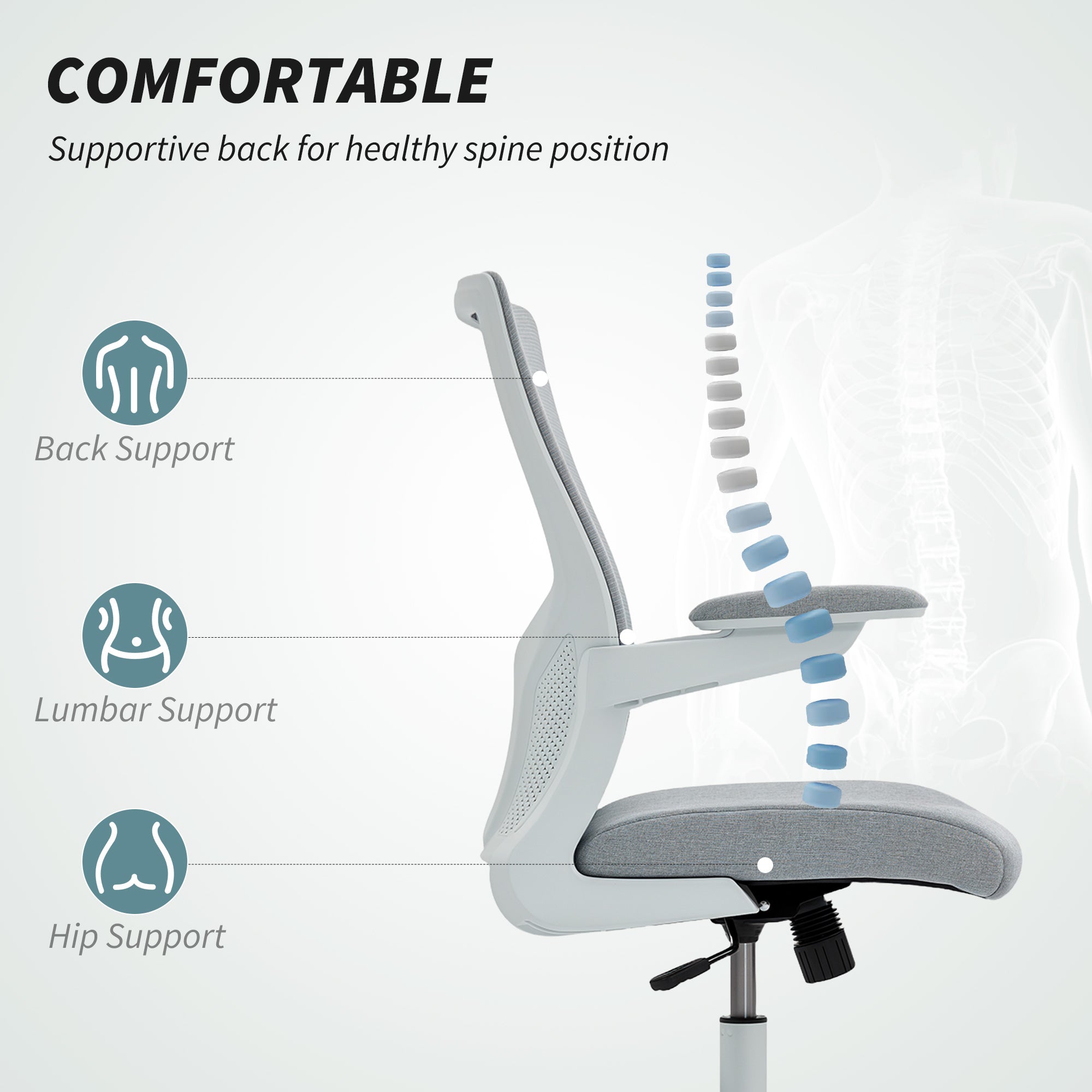 Ergonomic Office Chair - Grey Mesh Swivel Desk Chair-Office Products > Office Furniture > Office Chairs > Task Chairs-DECOROLALA