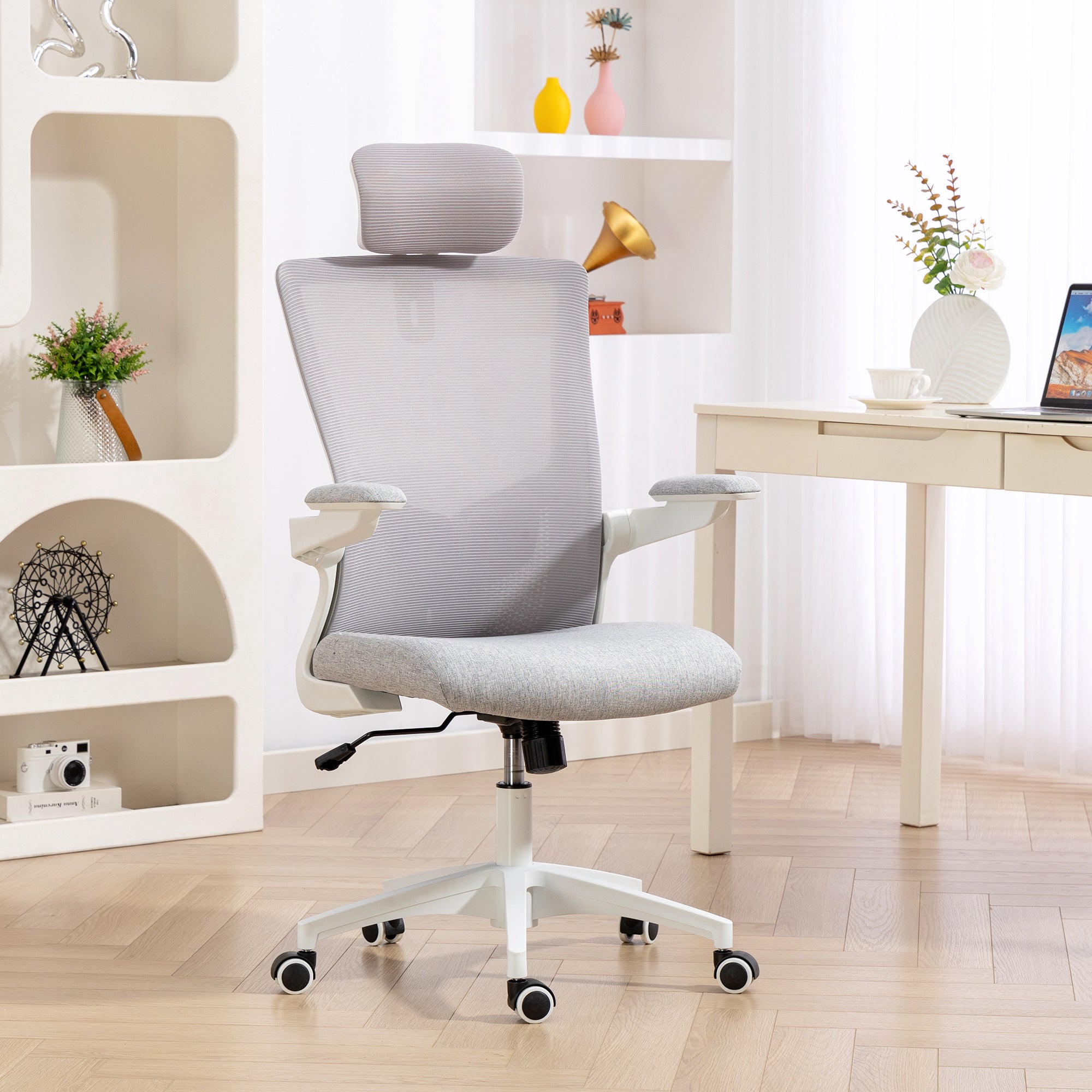 Ergonomic Office Chair - Grey Mesh Swivel Desk Chair-Office Products > Office Furniture > Office Chairs > Task Chairs-DECOROLALA