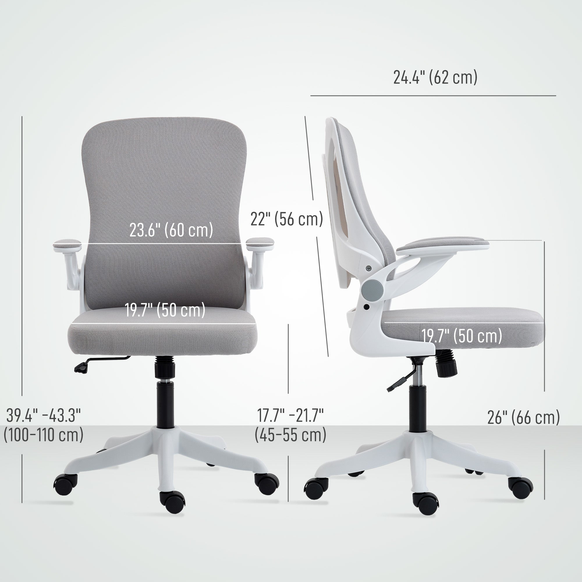 Ergonomic Office Chair - Grey Swivel Desk Chair with Flip-up Arms-Office Products > Office Furniture > Office Chairs > Task Chairs-DECOROLALA