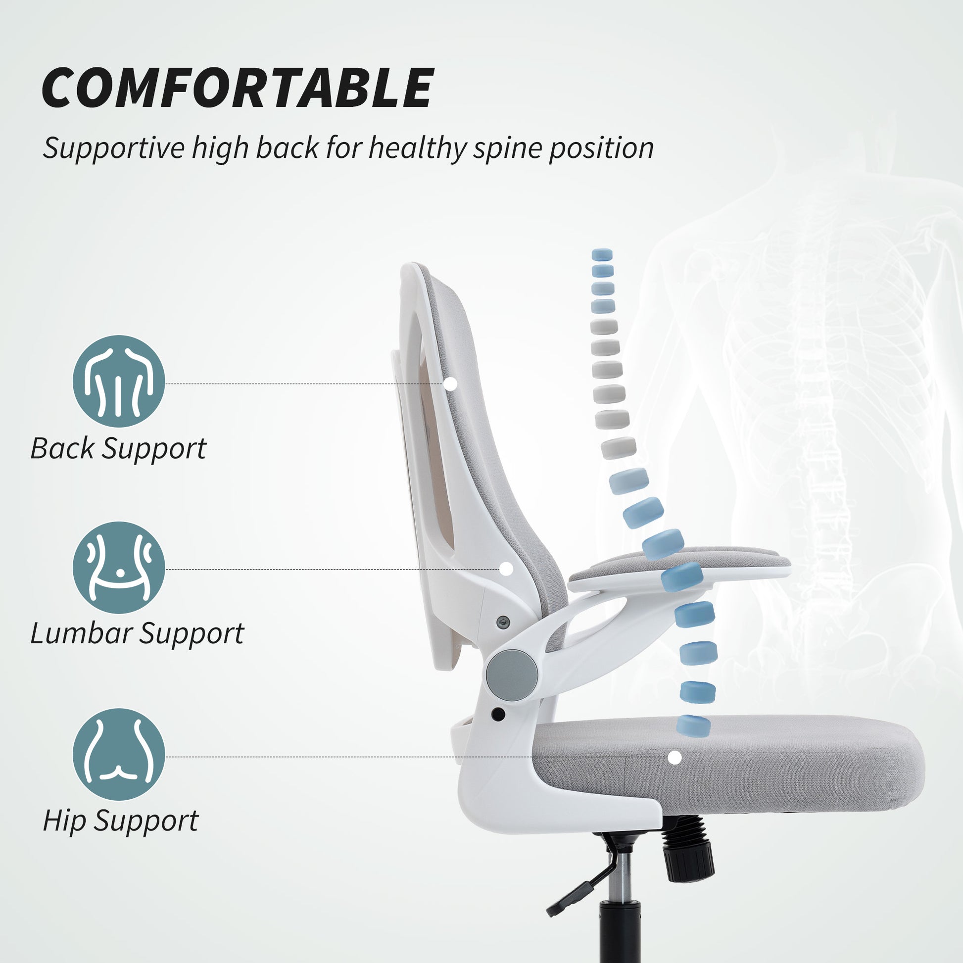 Ergonomic Office Chair - Grey Swivel Desk Chair with Flip-up Arms-Office Products > Office Furniture > Office Chairs > Task Chairs-DECOROLALA