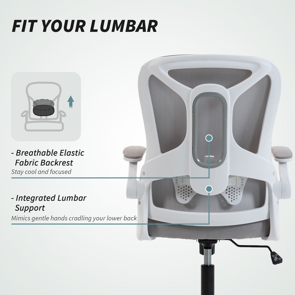 Ergonomic Office Chair - Grey Swivel Desk Chair with Flip-up Arms-Office Products > Office Furniture > Office Chairs > Task Chairs-DECOROLALA