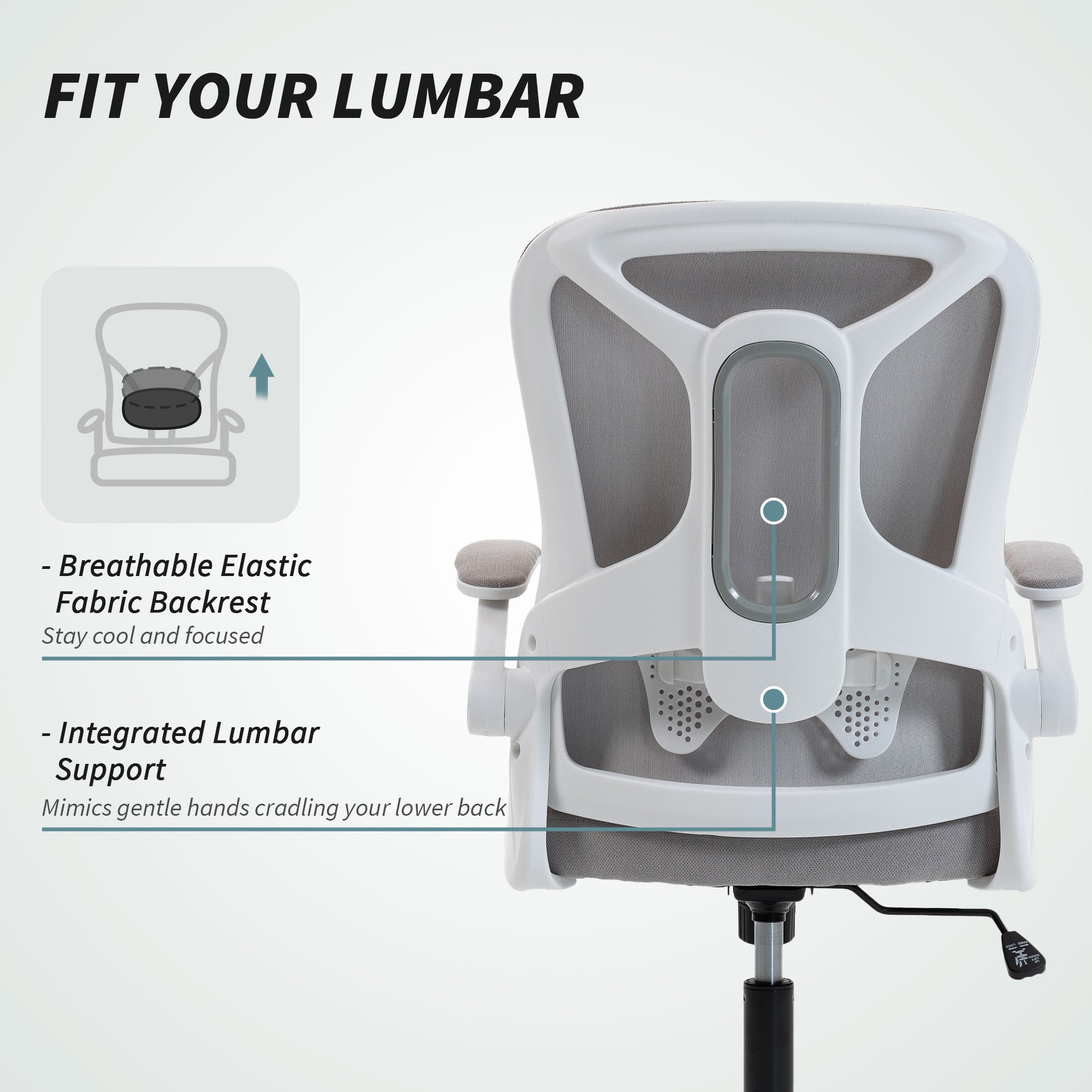 Ergonomic Office Chair - Grey Swivel Desk Chair with Flip-up Arms-Office Products > Office Furniture > Office Chairs > Task Chairs-DECOROLALA