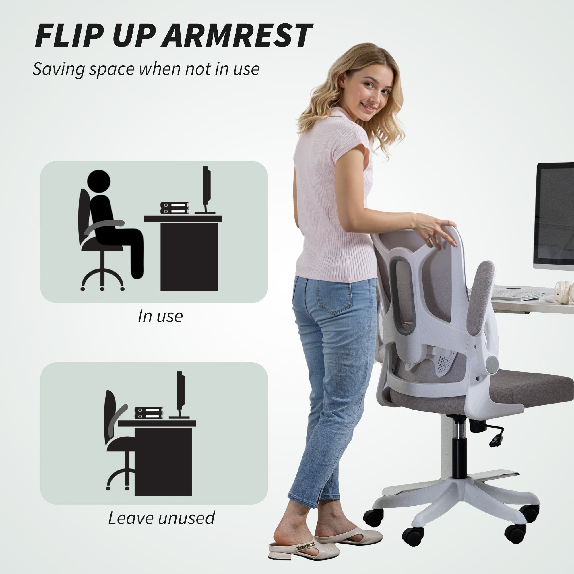 Ergonomic Office Chair - Grey Swivel Desk Chair with Flip-up Arms-Office Products > Office Furniture > Office Chairs > Task Chairs-DECOROLALA