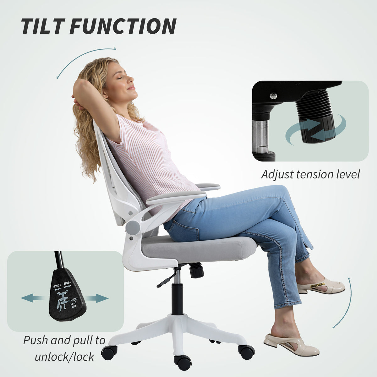 Ergonomic Office Chair - Grey Swivel Desk Chair with Flip-up Arms-Office Products > Office Furniture > Office Chairs > Task Chairs-DECOROLALA