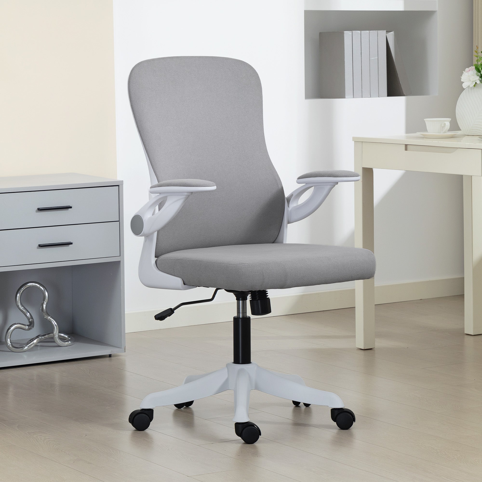 Ergonomic Office Chair - Grey Swivel Desk Chair with Flip-up Arms-Office Products > Office Furniture > Office Chairs > Task Chairs-DECOROLALA