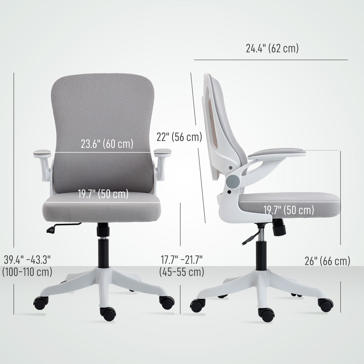 Ergonomic Office Chair - Grey Swivel Desk Chair with Flip-up Arms-Task Chairs-DECOROLALA