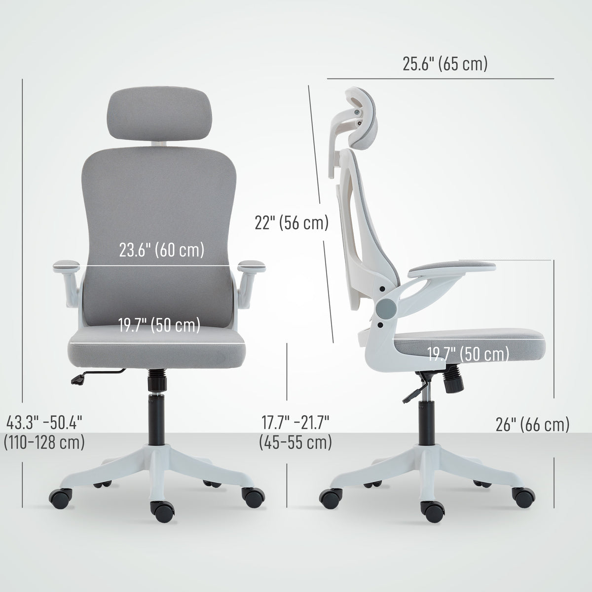 Ergonomic Office Chair - Grey Swivel Desk Chair with Headrest-Office Products > Office Furniture > Office Chairs > Task Chairs-DECOROLALA
