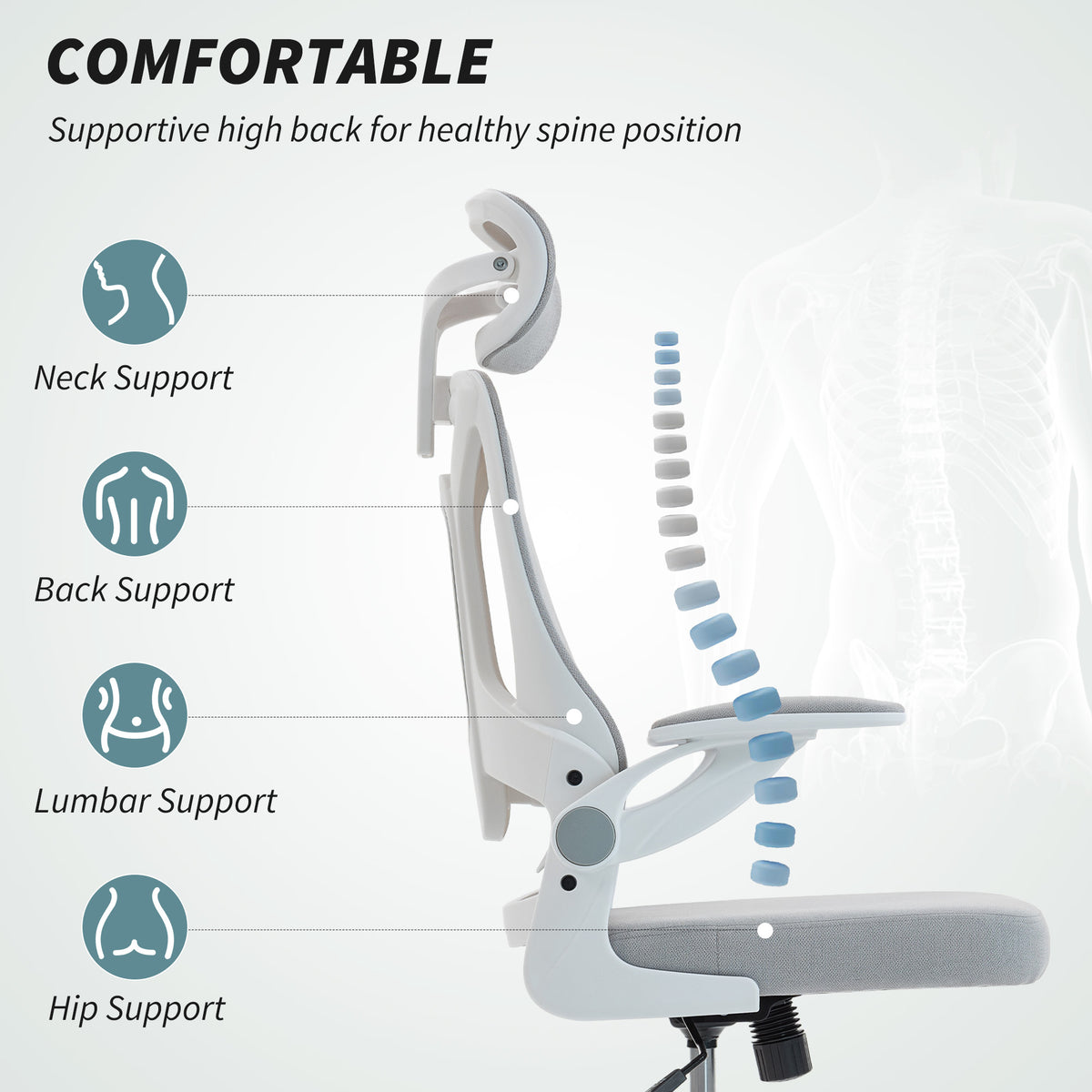 Ergonomic Office Chair - Grey Swivel Desk Chair with Headrest-Office Products > Office Furniture > Office Chairs > Task Chairs-DECOROLALA