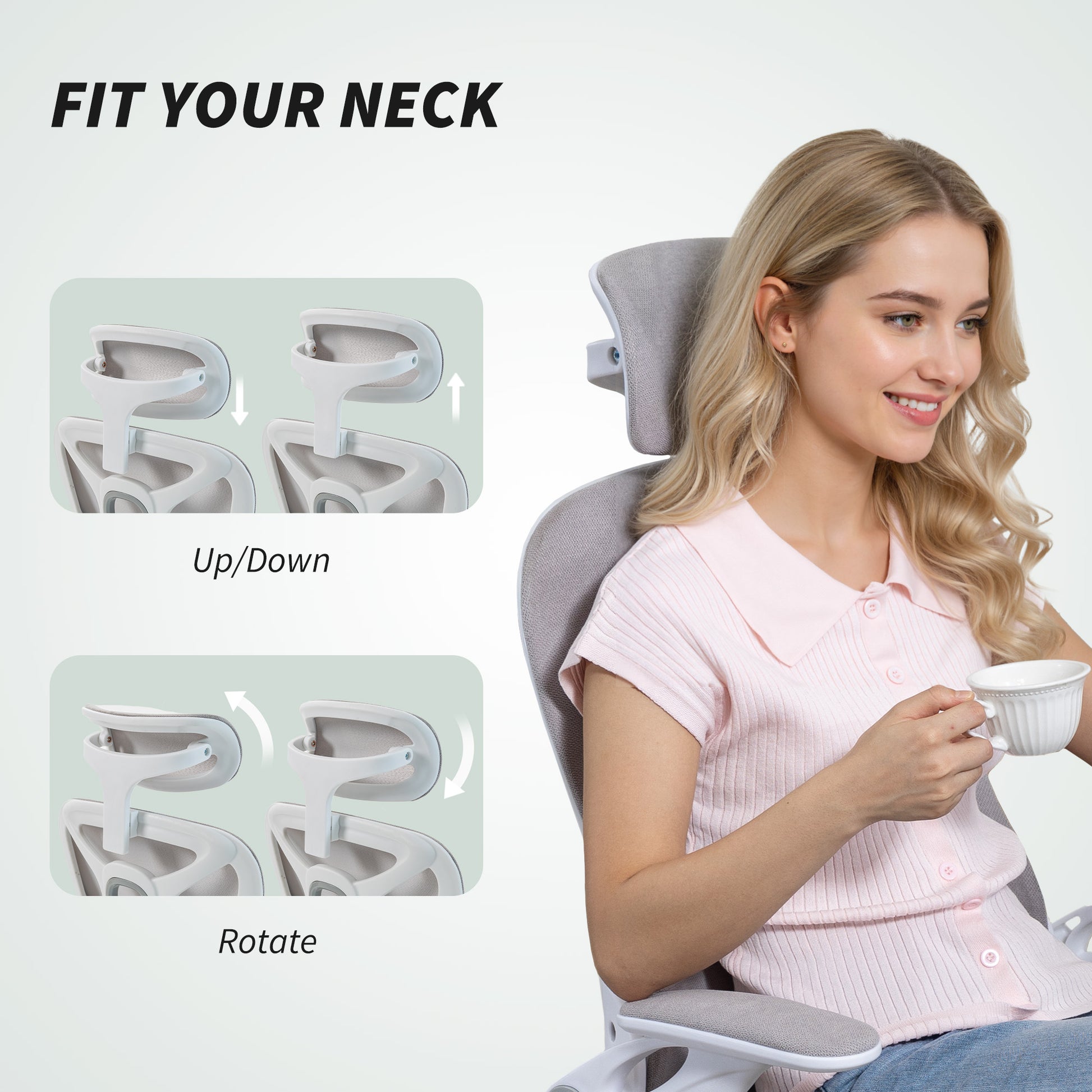 Ergonomic Office Chair - Grey Swivel Desk Chair with Headrest-Office Products > Office Furniture > Office Chairs > Task Chairs-DECOROLALA