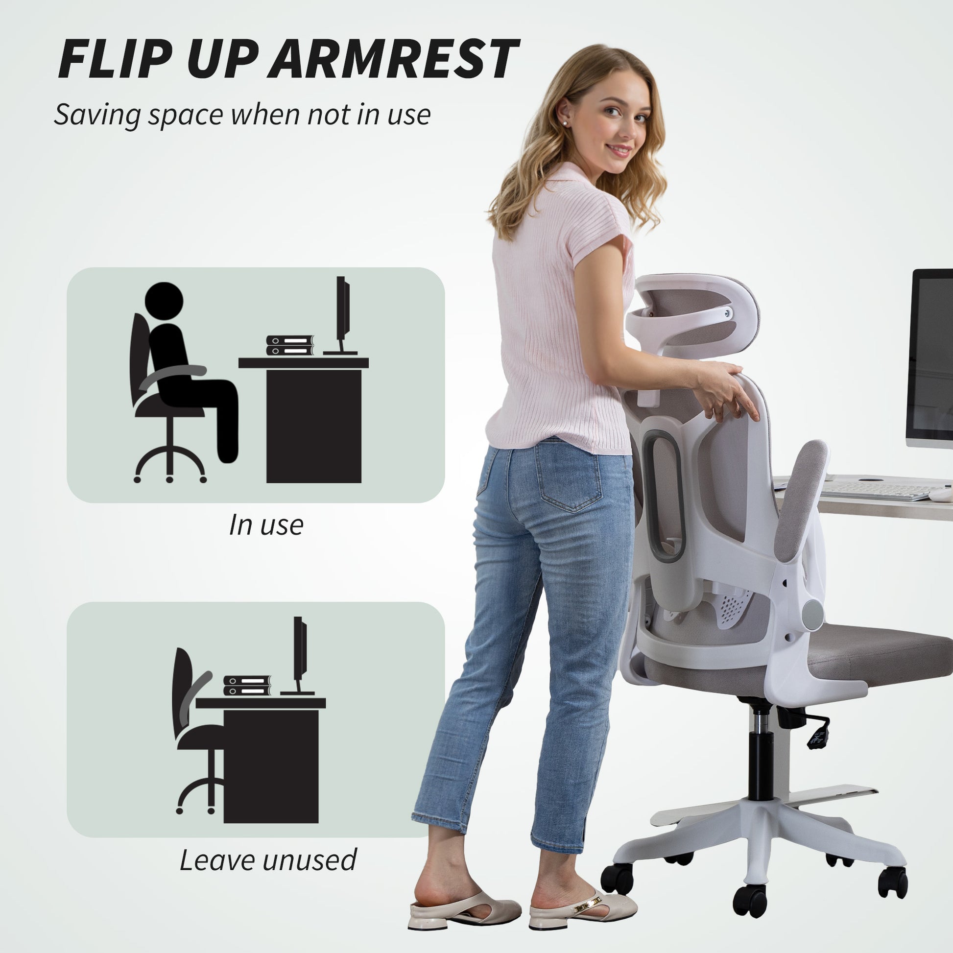 Ergonomic Office Chair - Grey Swivel Desk Chair with Headrest-Office Products > Office Furniture > Office Chairs > Task Chairs-DECOROLALA