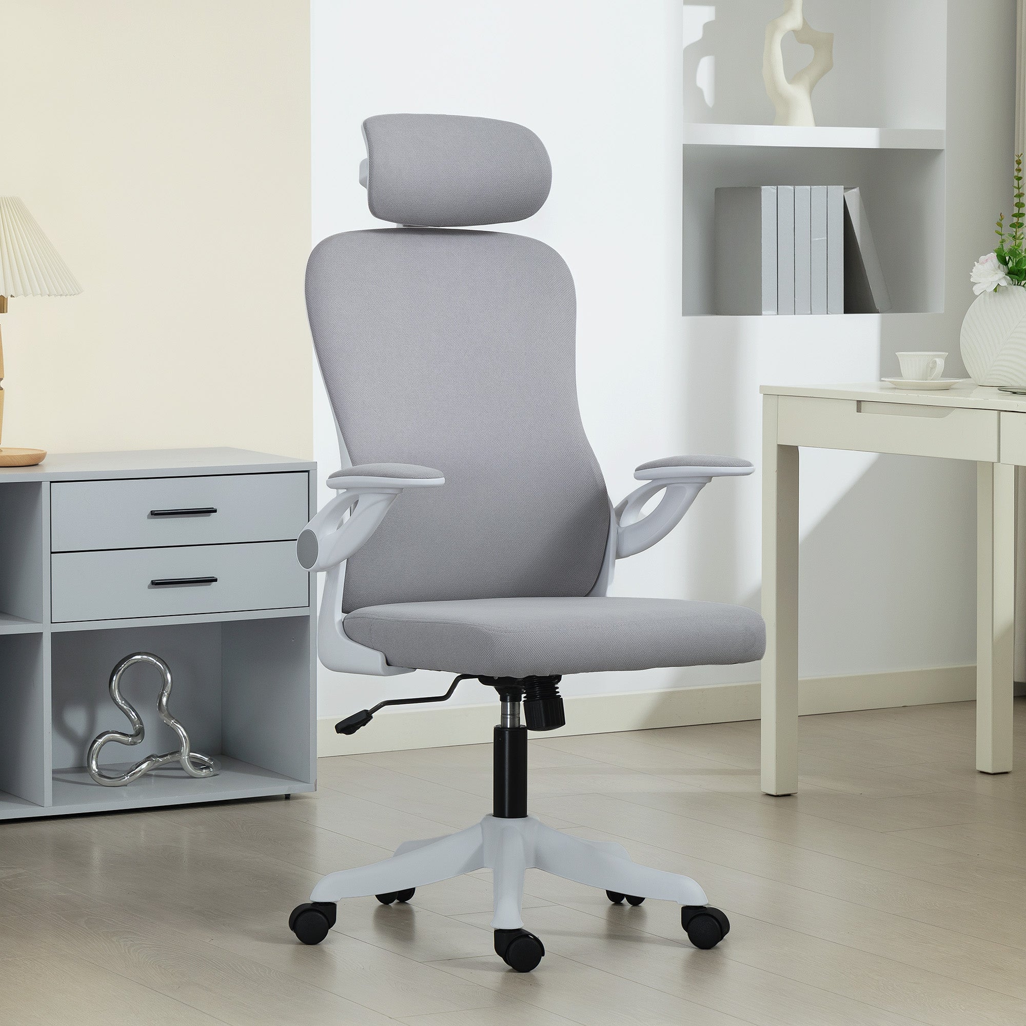 Ergonomic Office Chair - Grey Swivel Desk Chair with Headrest-Office Products > Office Furniture > Office Chairs > Task Chairs-DECOROLALA