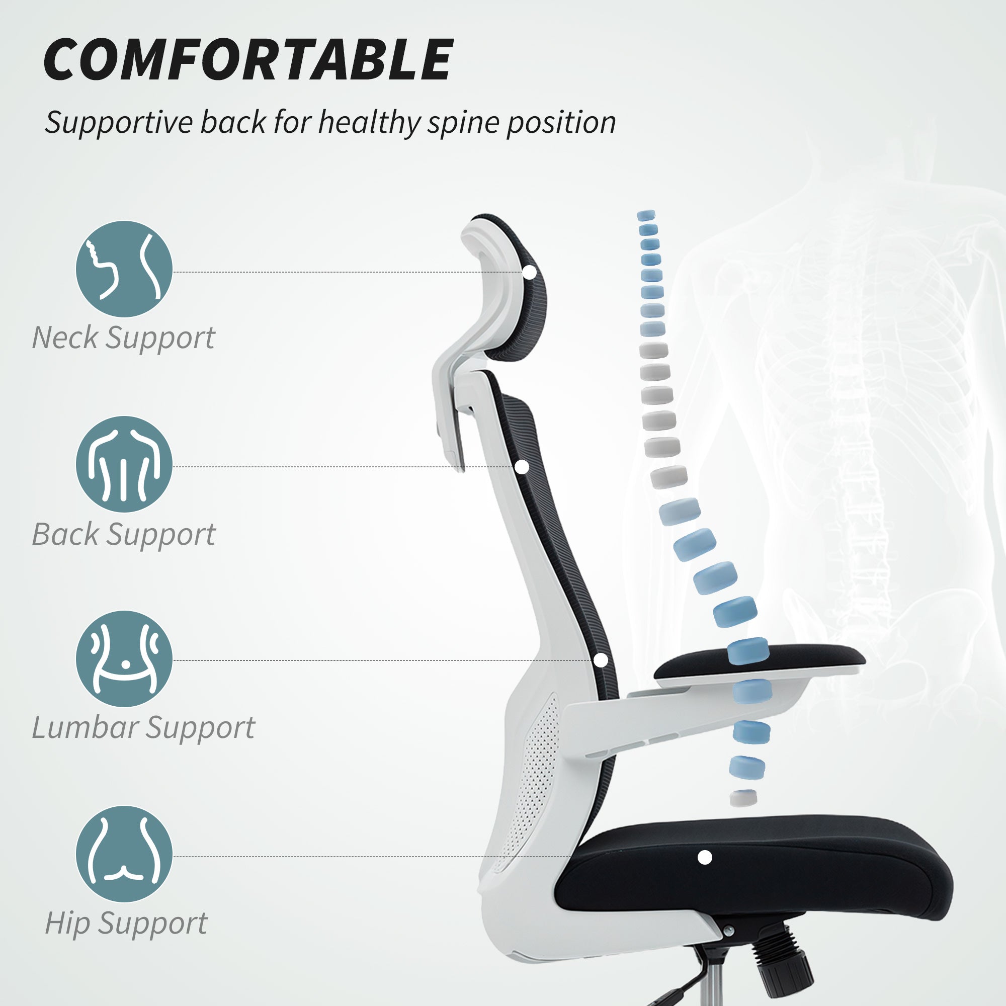 Ergonomic Office Chair - Mesh Desk Chair with Flip-up Arms-Office Products > Office Furniture > Office Chairs > Task Chairs-DECOROLALA