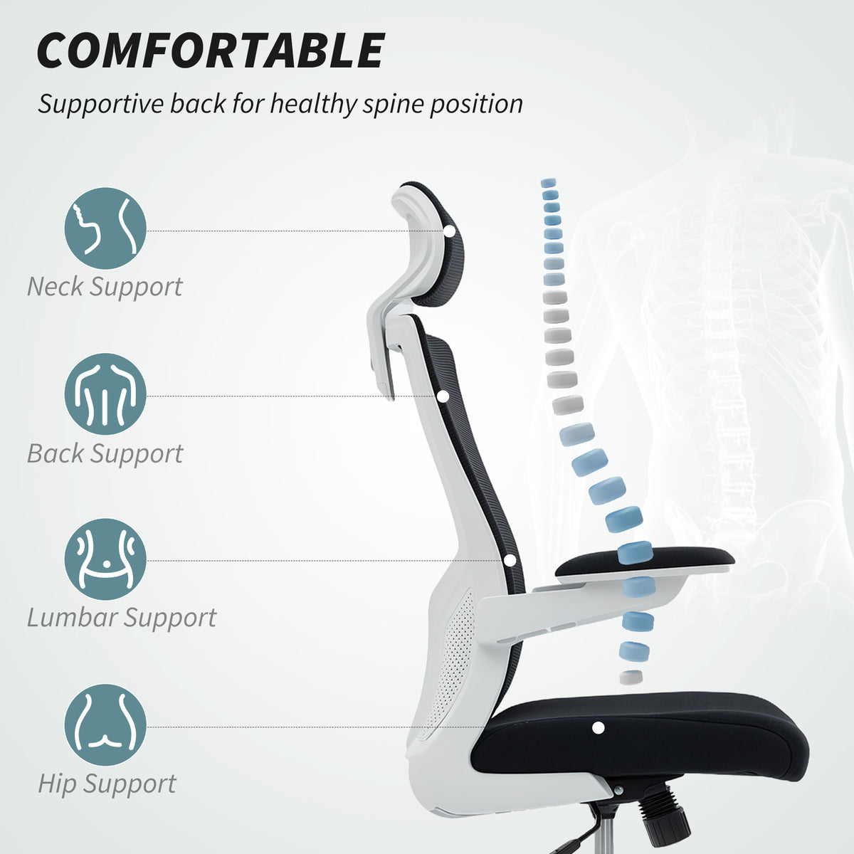 Ergonomic Office Chair - Mesh Desk Chair with Flip-up Arms-Task Chairs-DECOROLALA