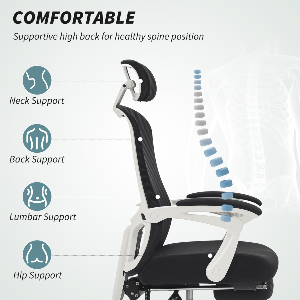 Ergonomic Office Chair - Mesh Reclining Desk Chair with Footrest-Office Products > Office Furniture > Office Chairs-DECOROLALA