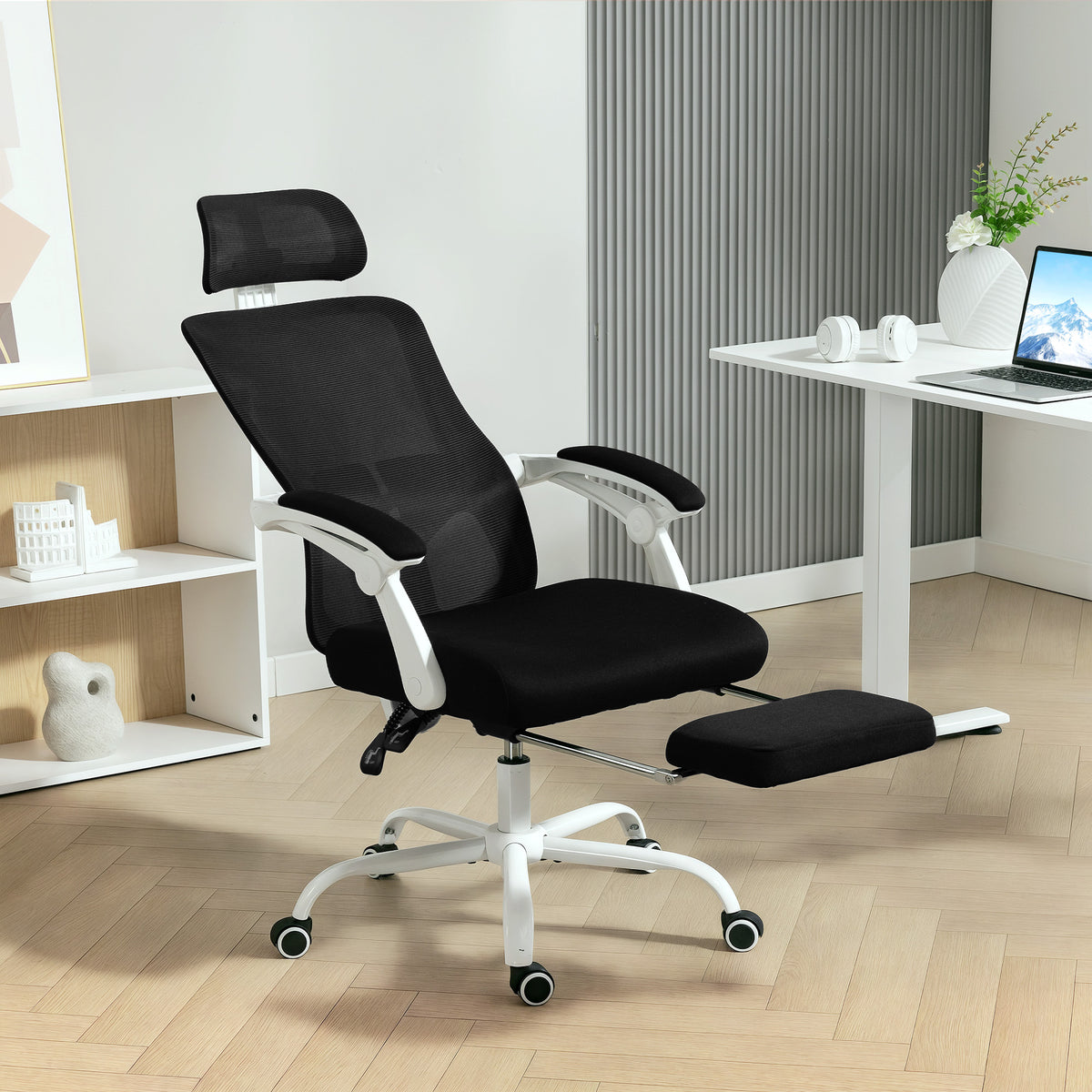 Ergonomic Office Chair - Mesh Reclining Desk Chair with Footrest-Office Products > Office Furniture > Office Chairs-DECOROLALA