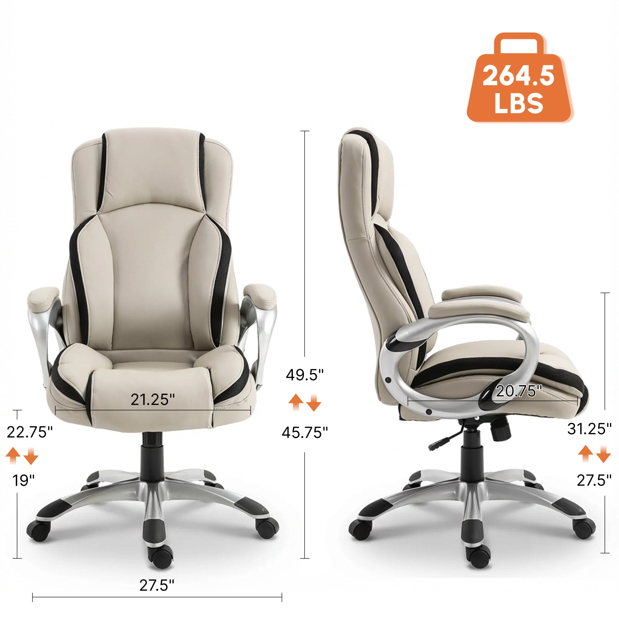 Ergonomic Office Chair PU Leather - Greige/Black-DECOROLALA