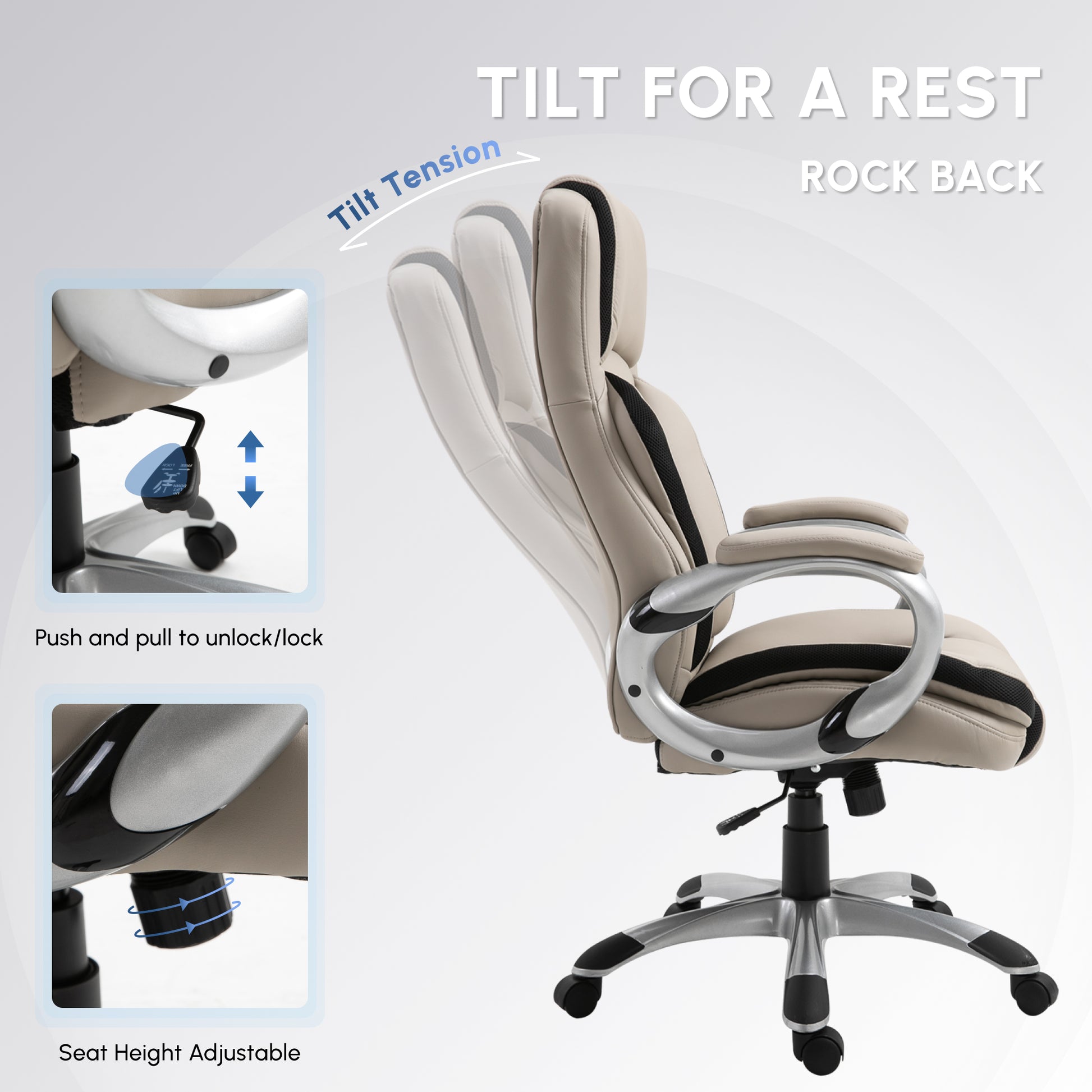 Ergonomic Office Chair PU Leather - Greige/Black-DECOROLALA