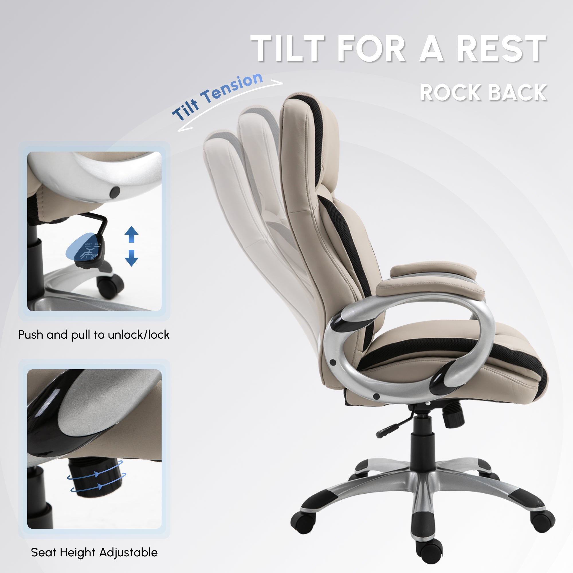 Ergonomic Office Chair PU Leather - Greige/Black-DECOROLALA
