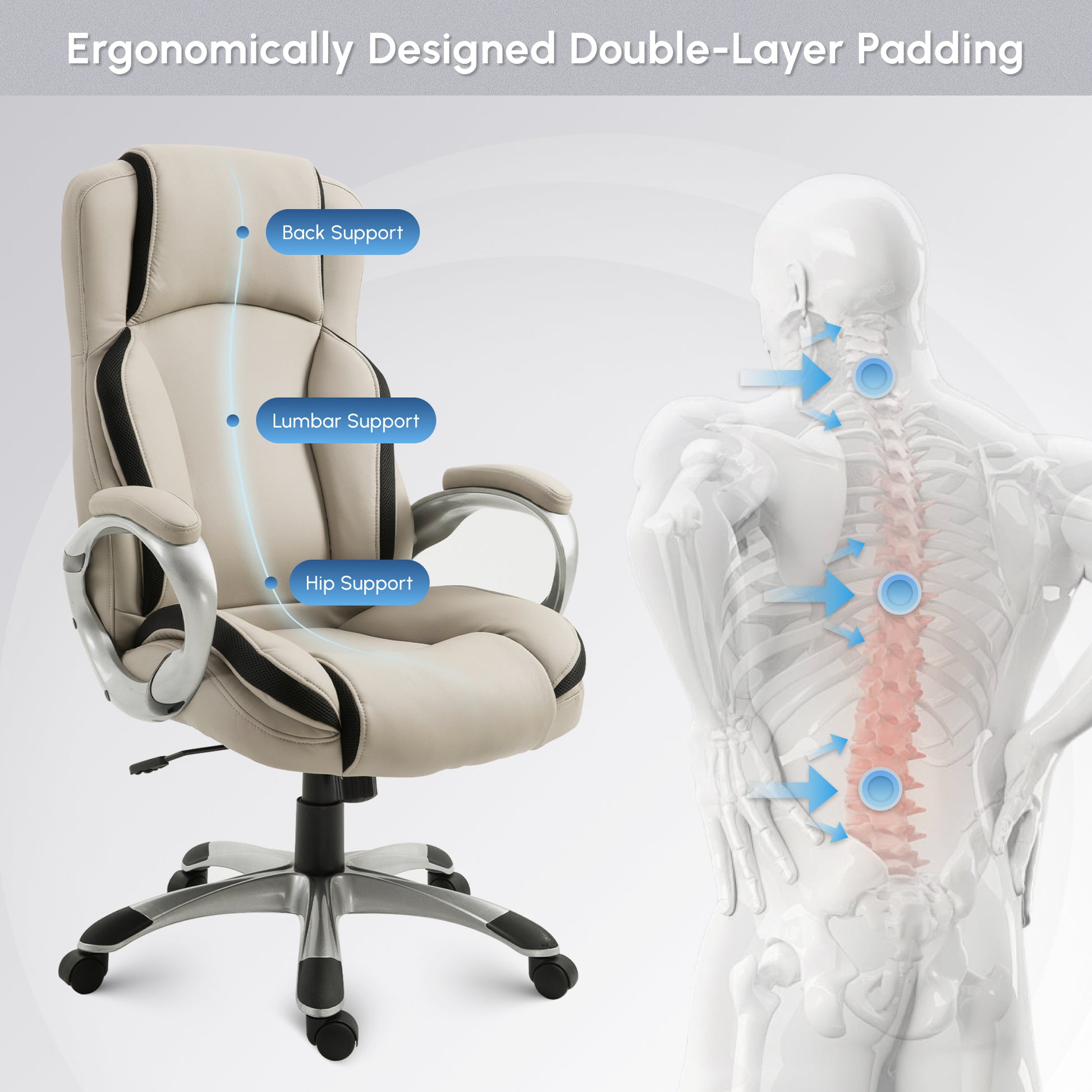 Ergonomic Office Chair PU Leather - Greige/Black-DECOROLALA
