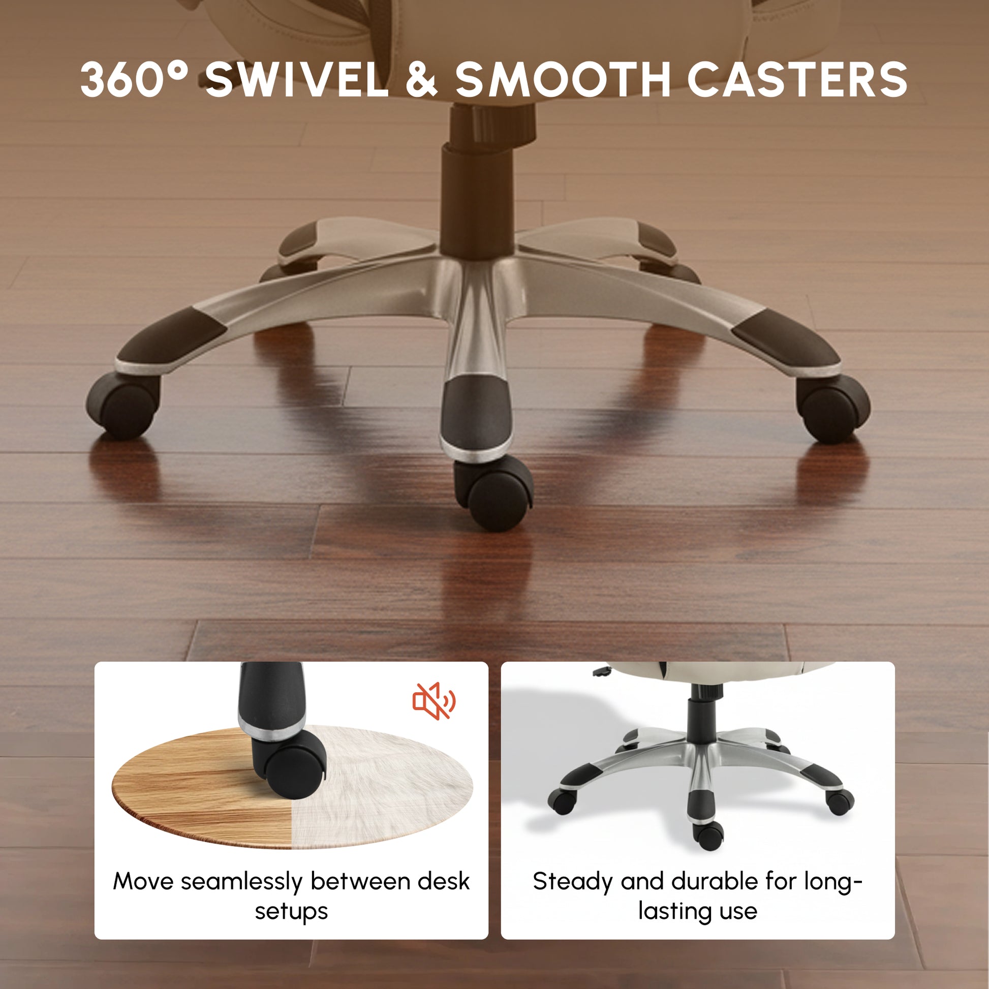 Ergonomic Office Chair PU Leather - Greige/Black-DECOROLALA