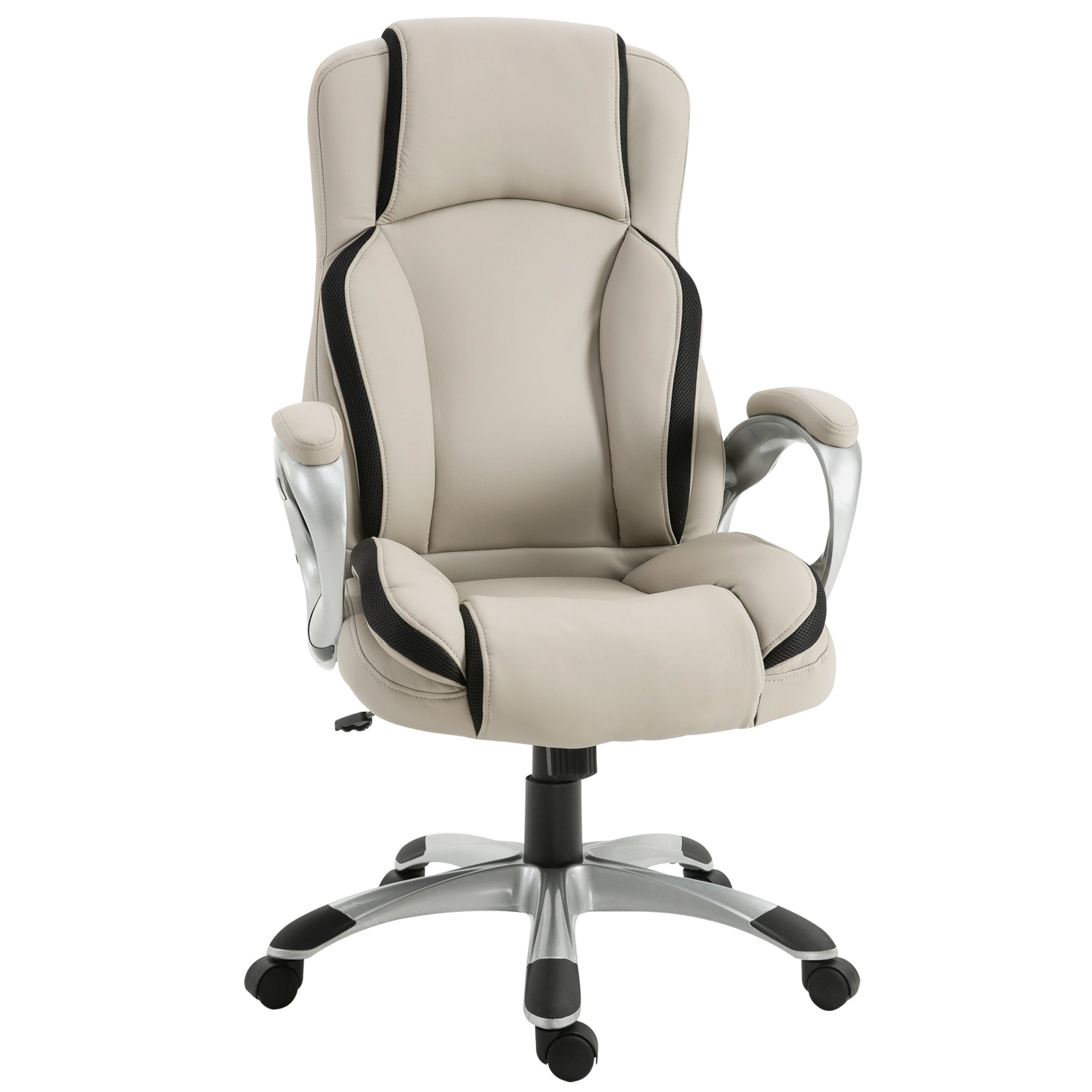 Ergonomic Office Chair PU Leather - Greige/Black-DECOROLALA