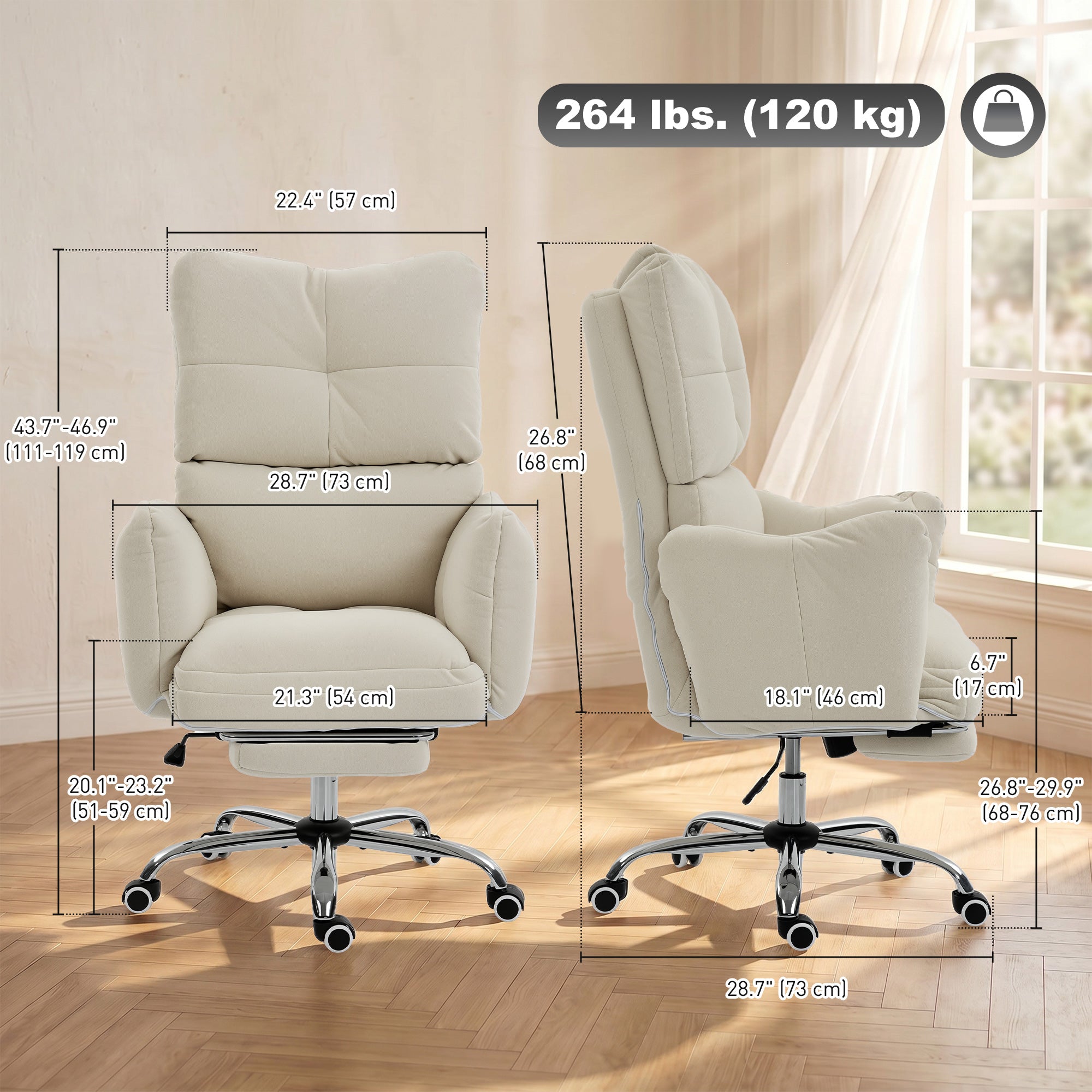 Ergonomic Office Chair with Footrest - Cream White Snow Flannel-Office Products > Office Furniture > Office Chairs > Executive & Manager Chairs-DECOROLALA