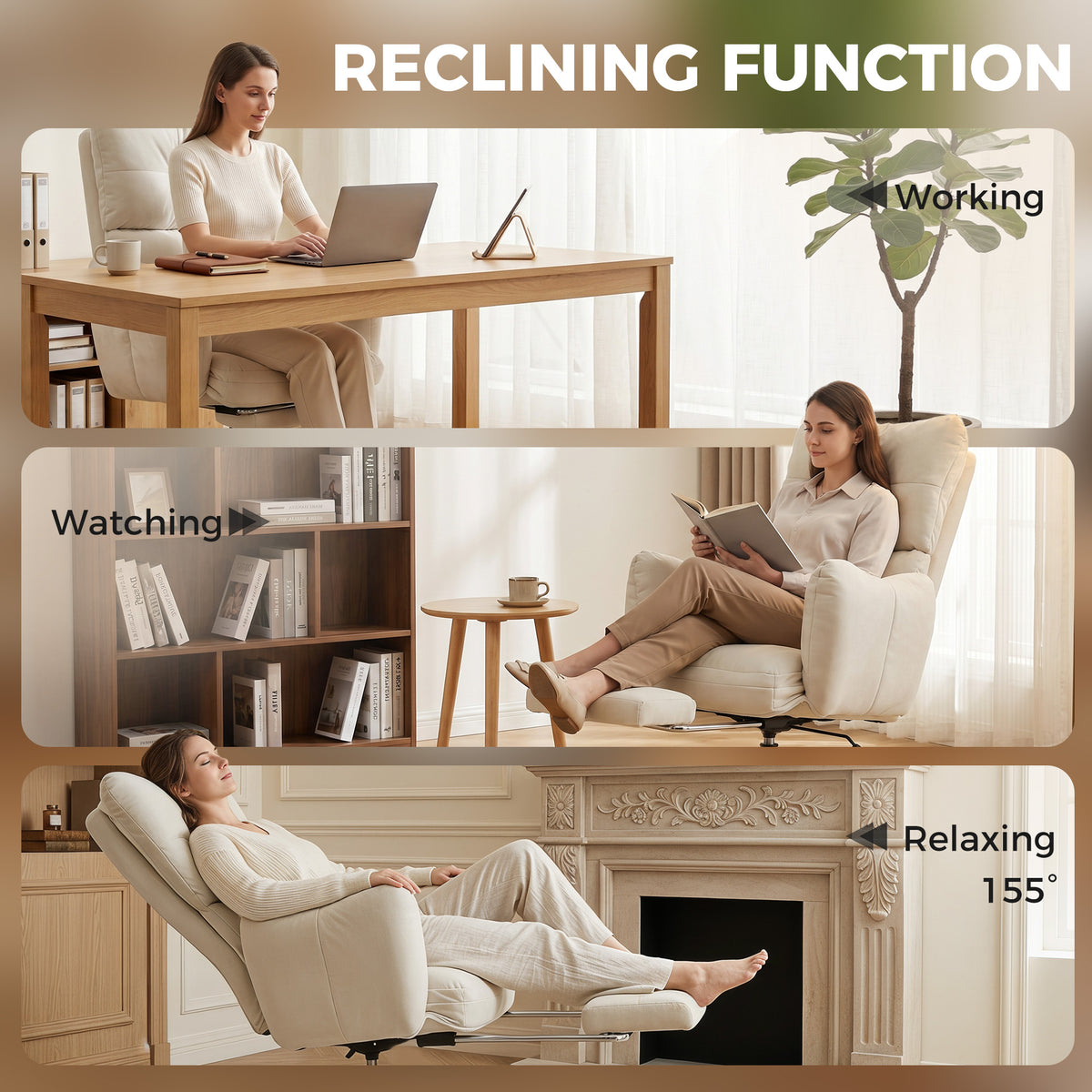 Ergonomic Office Chair with Footrest - Cream White Snow Flannel-Office Products > Office Furniture > Office Chairs > Executive & Manager Chairs-DECOROLALA