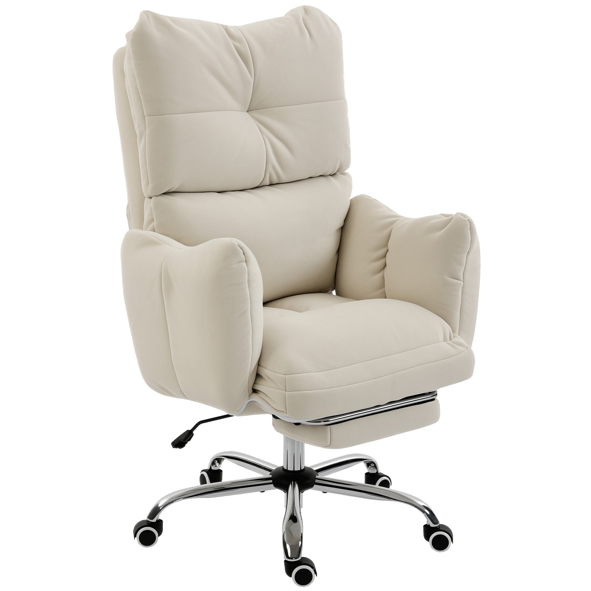 Ergonomic Office Chair with Footrest - Cream White Snow Flannel-Office Products > Office Furniture > Office Chairs > Executive & Manager Chairs-DECOROLALA