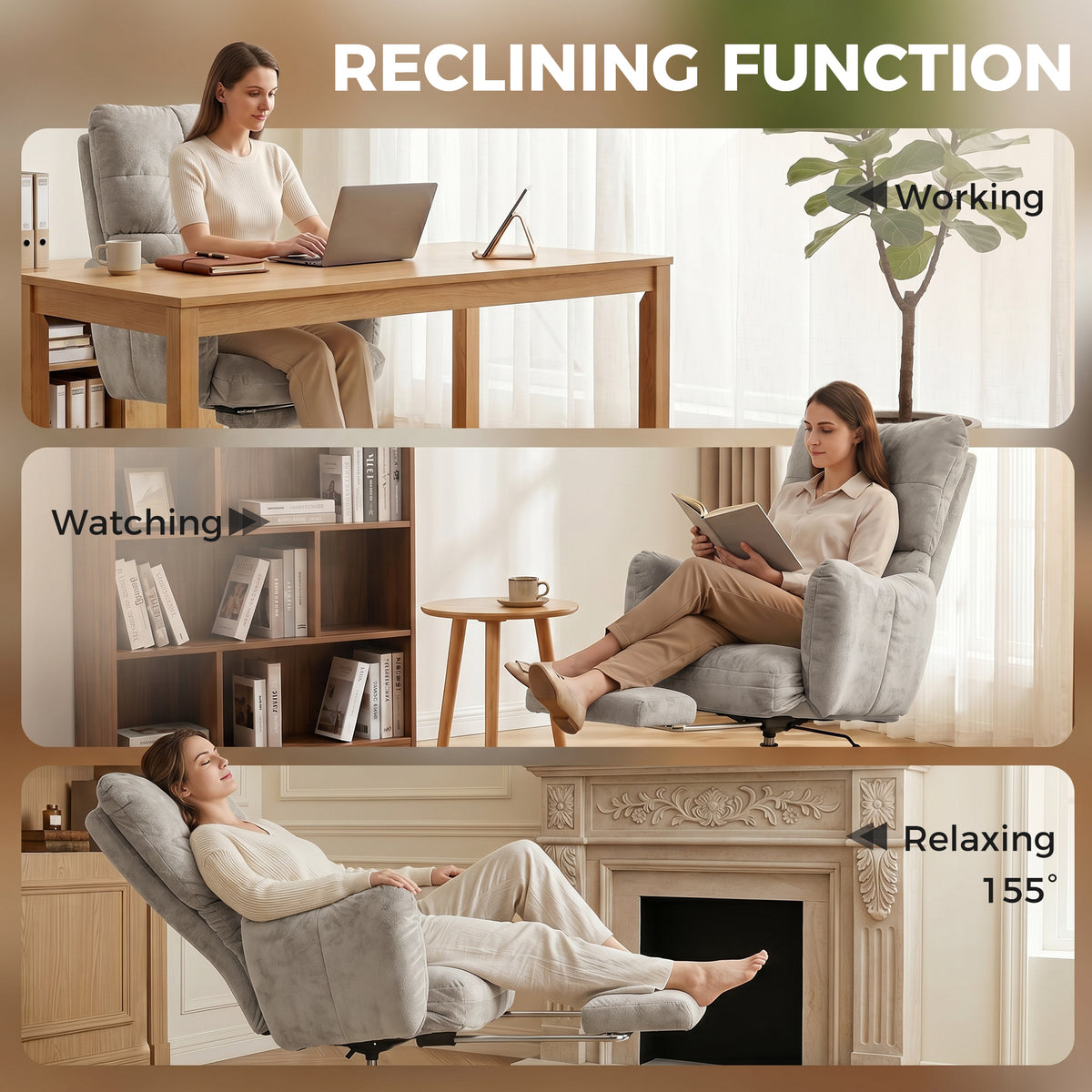 Ergonomic Office Chair with Footrest - Light Grey Flannel-Office Products > Office Furniture > Office Chairs-DECOROLALA