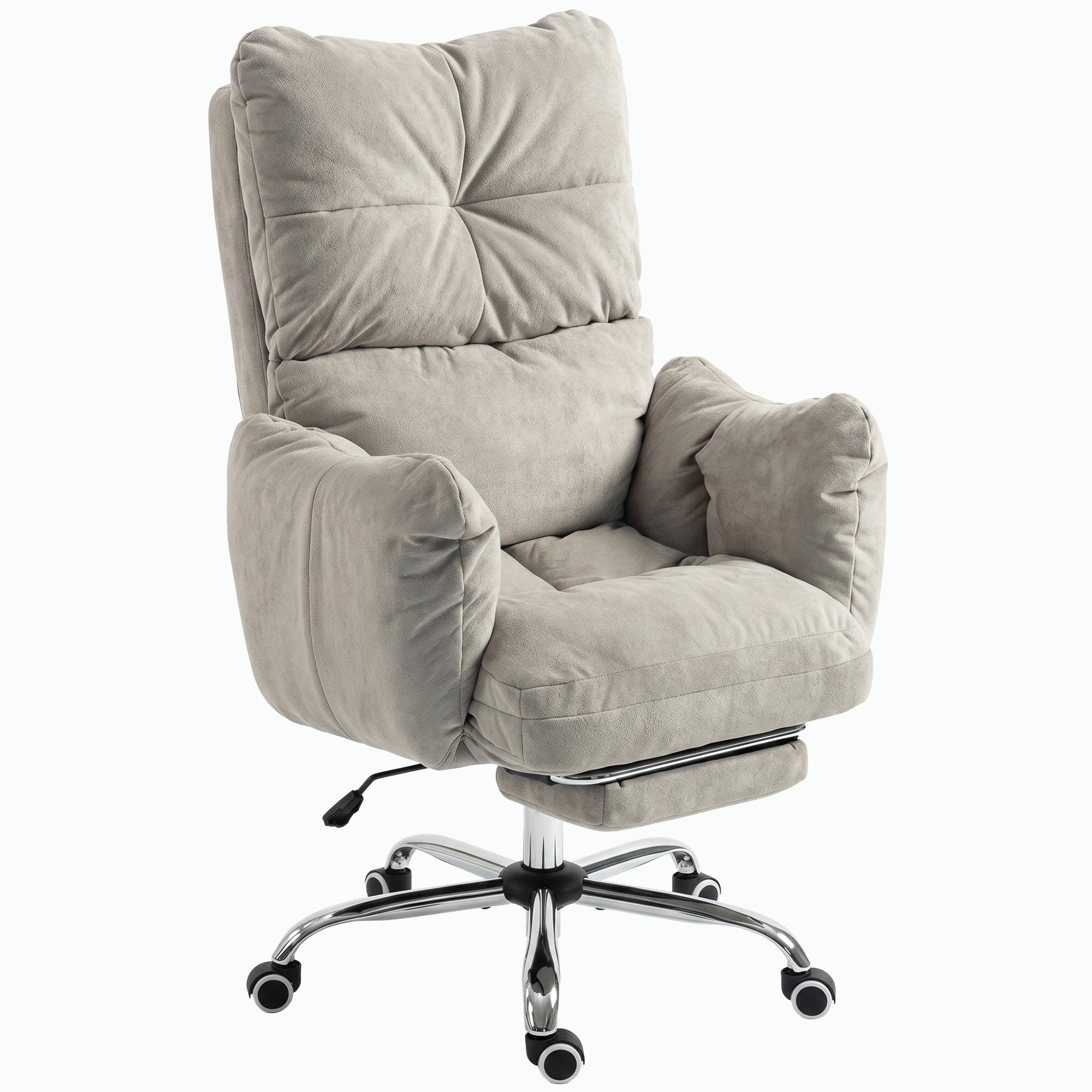 Ergonomic Office Chair with Footrest - Light Grey Flannel-Office Products > Office Furniture > Office Chairs-DECOROLALA