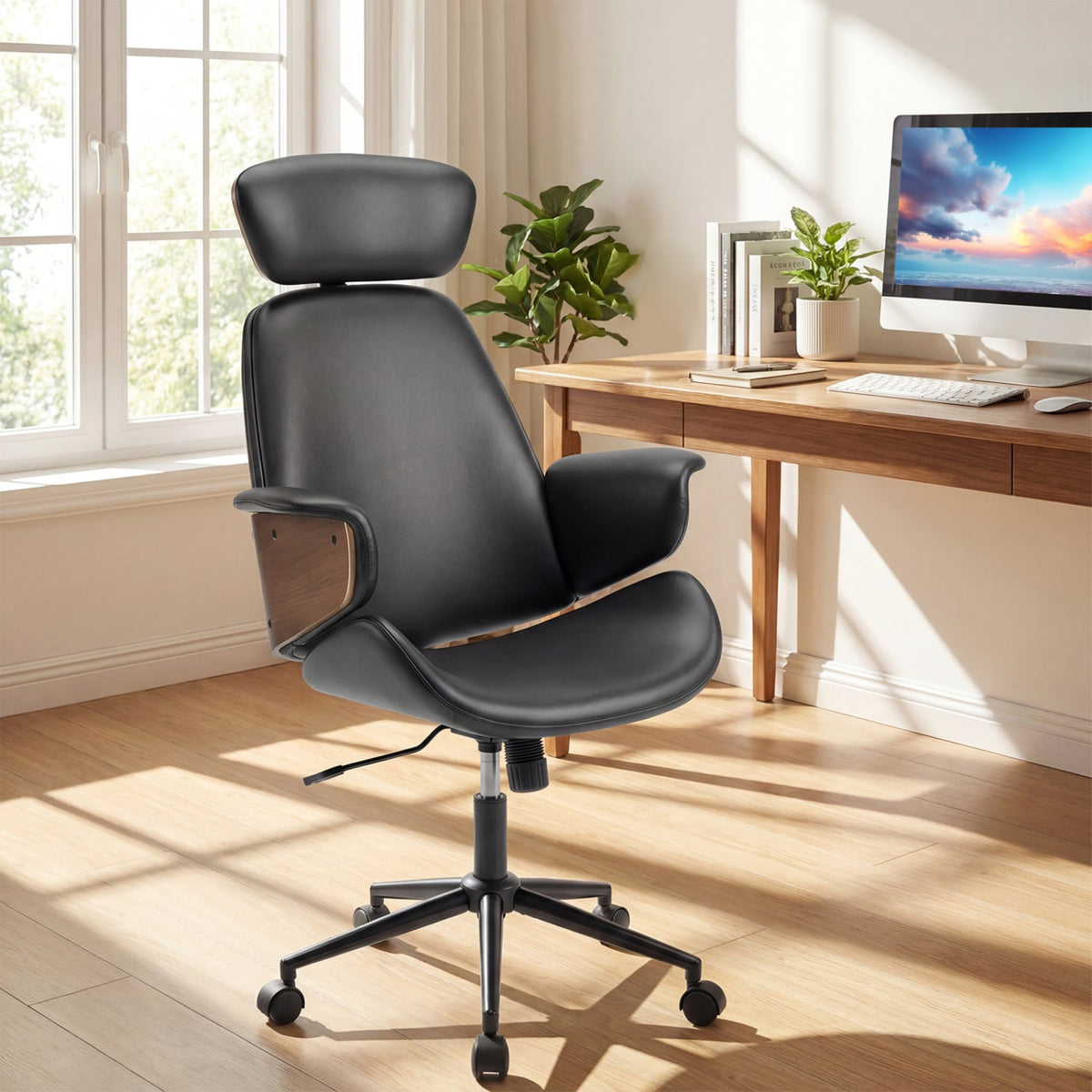 Ergonomic Office Chair with Headrest Adjustable Height for Home Office and Study-Black-Office Chairs-DECOROLALA
