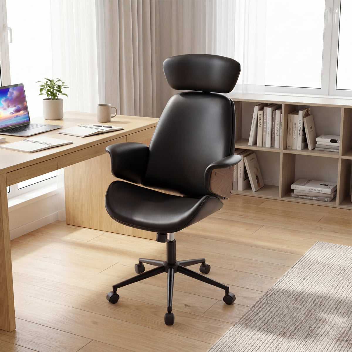 Ergonomic Office Chair with Headrest Adjustable Height for Home Office and Study-Black-Office Chairs-DECOROLALA