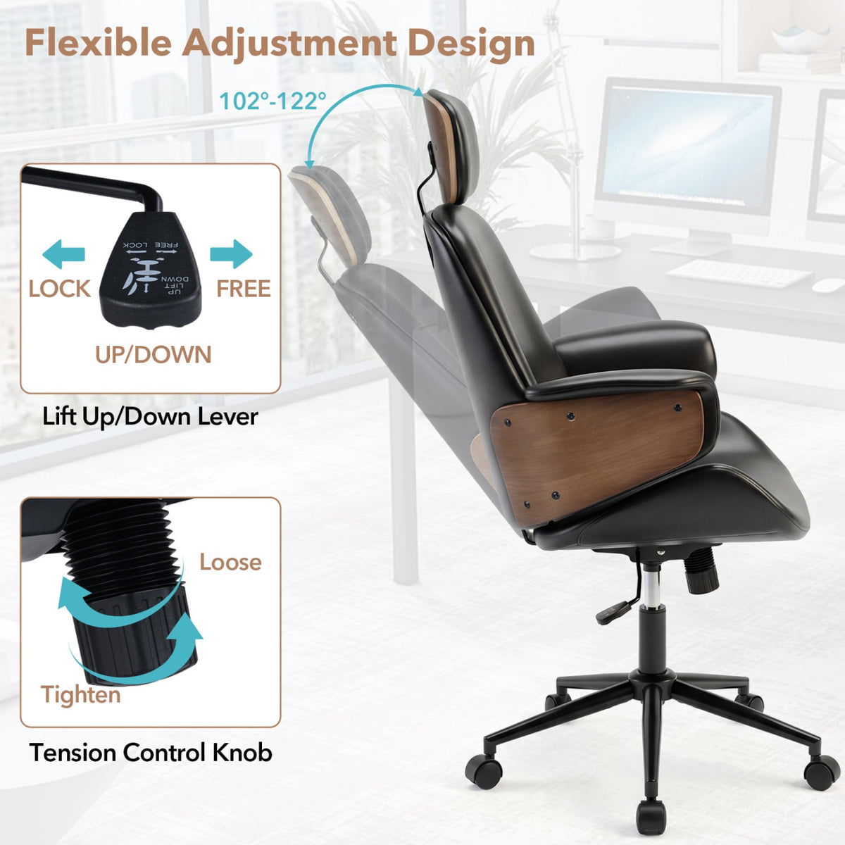 Ergonomic Office Chair with Headrest Adjustable Height for Home Office and Study-Black-Office Chairs-DECOROLALA