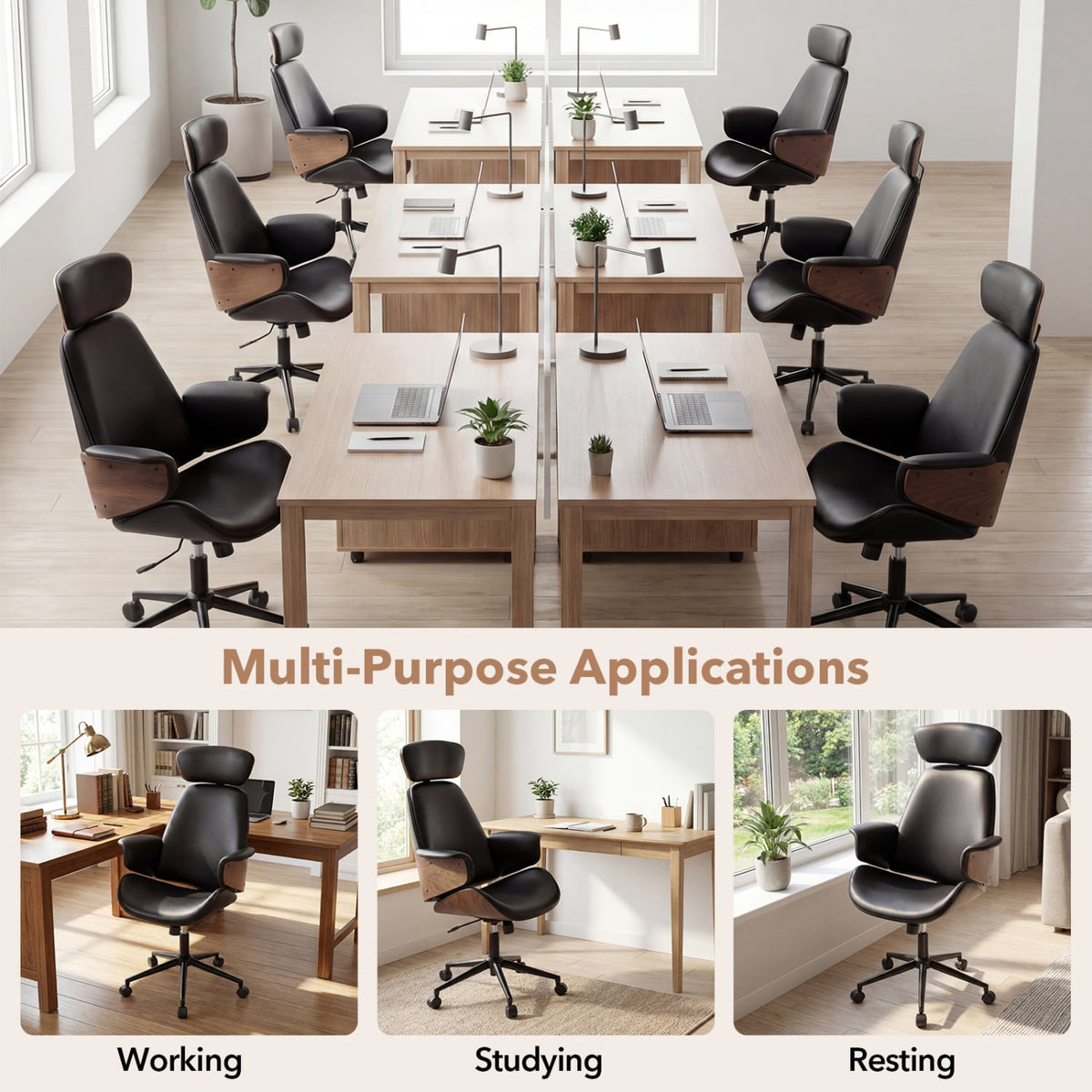 Ergonomic Office Chair with Headrest Adjustable Height for Home Office and Study-Black-Office Chairs-DECOROLALA