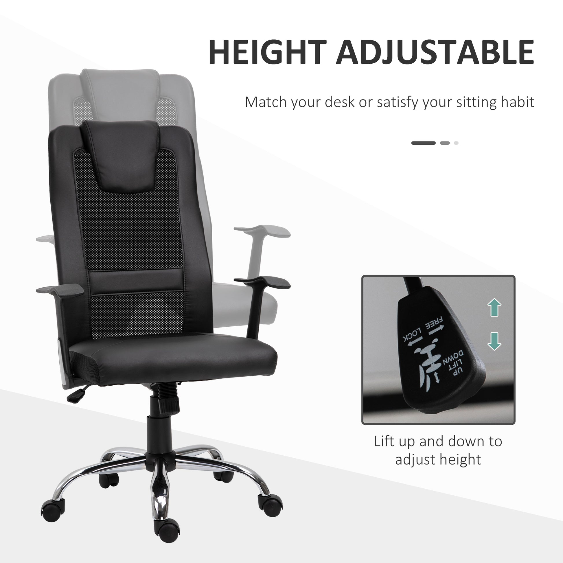 Ergonomic Office Chair with Thick Padded Headrest, Mesh Computer Desk Chair with Tilt Function, Armrest, Black-Office Products > Office Furniture > Office Chairs > Task Chairs-DECOROLALA