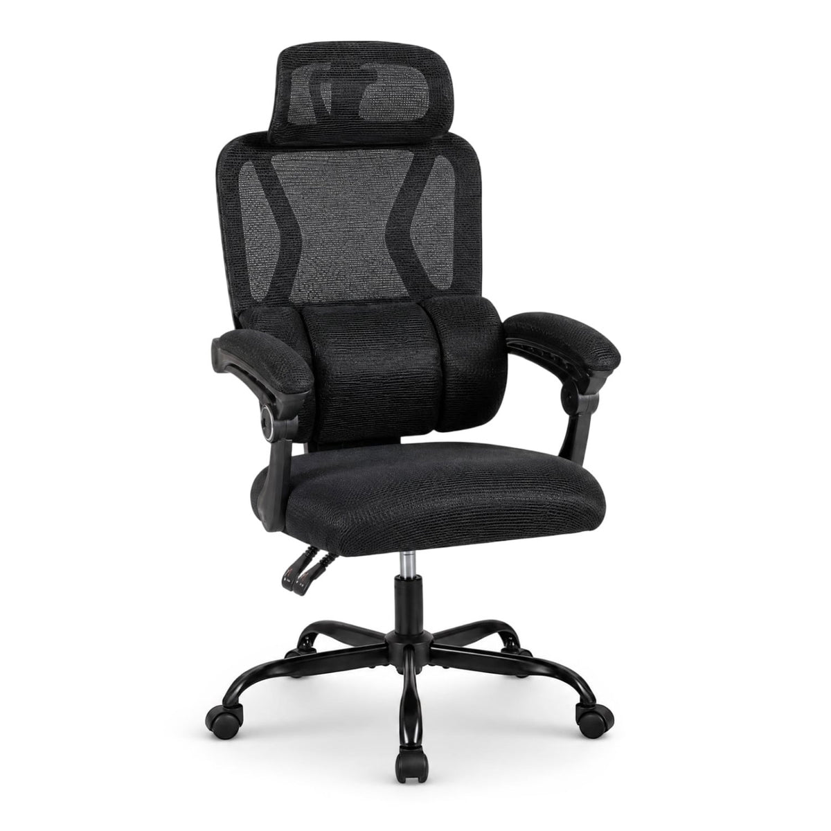 Ergonomic Office Computer Mesh Chair with High Back Adaptive Lumbar Support and 2D Adjustable Headrest-Black-Office Chairs-DECOROLALA