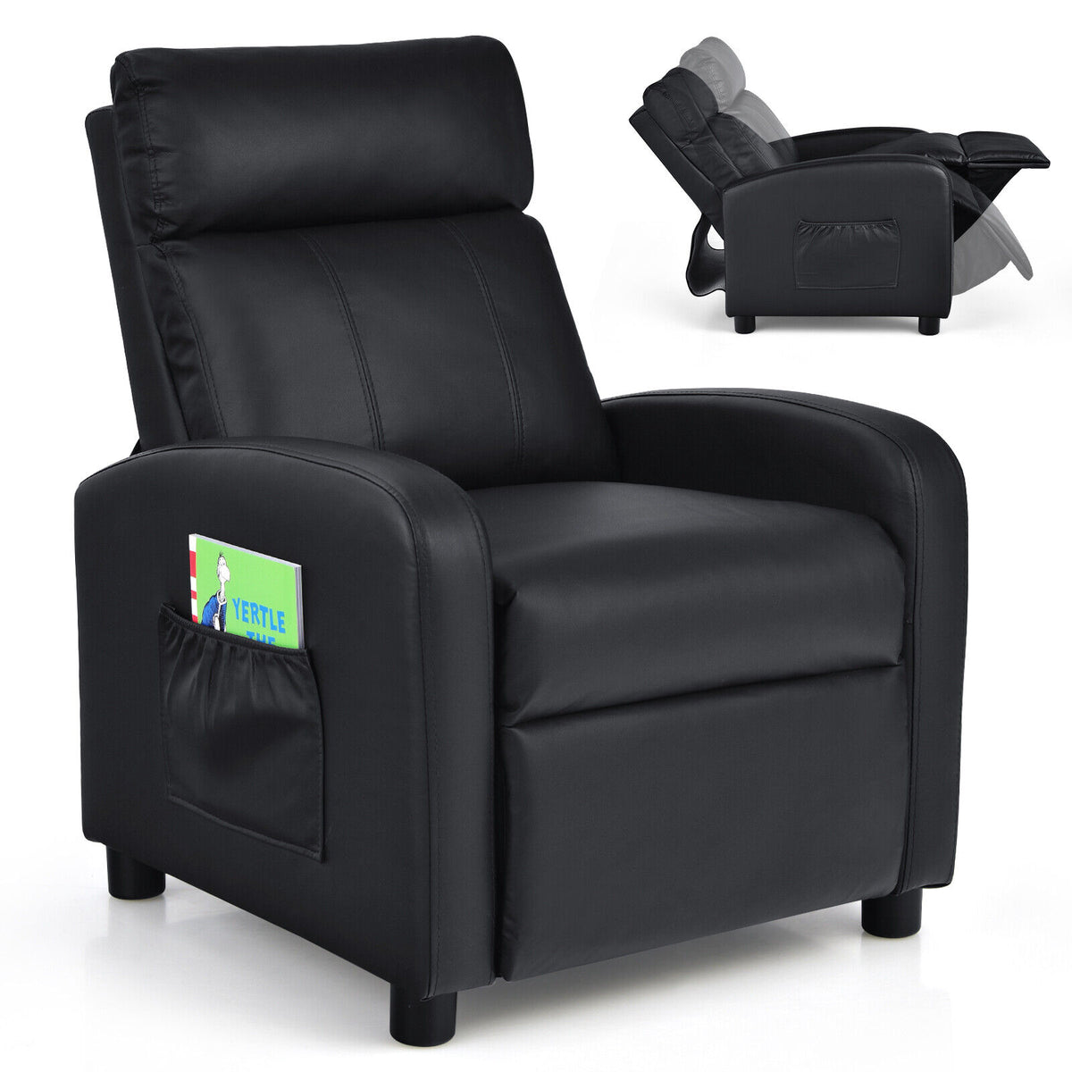 Ergonomic PU Leather Kids Recliner Lounge Sofa for 3-12 Age Group-Black-Kids Chairs-DECOROLALA