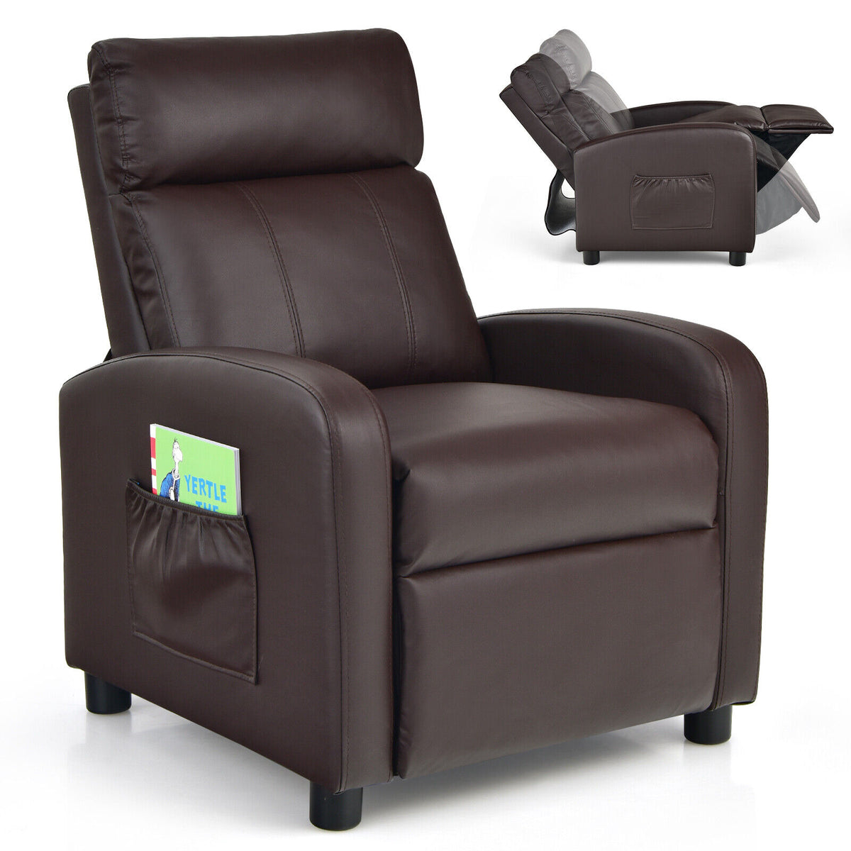 Ergonomic PU Leather Kids Recliner Lounge Sofa for 3-12 Age Group-Brown-Kids Chairs-DECOROLALA
