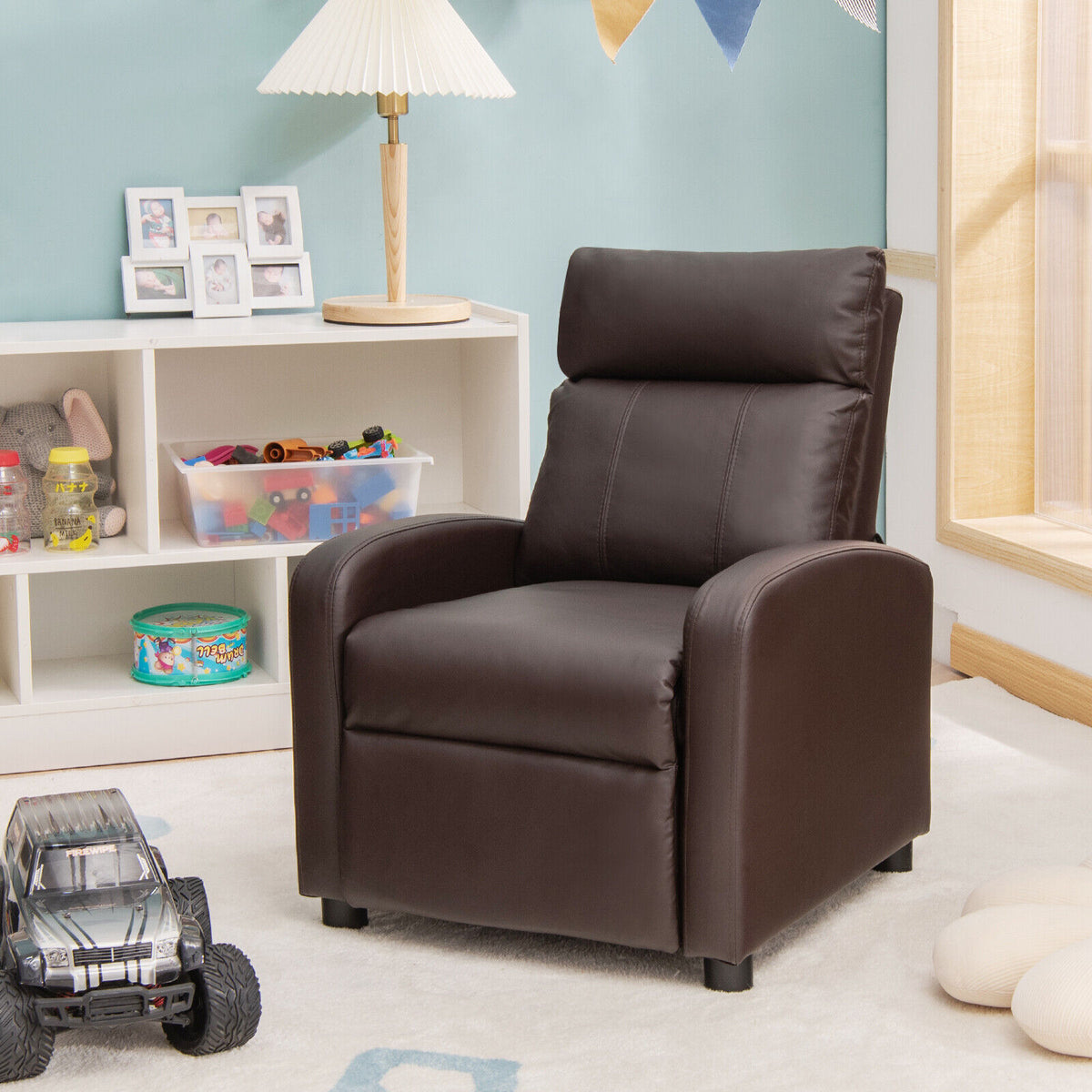Ergonomic PU Leather Kids Recliner Lounge Sofa for 3-12 Age Group-Brown-Kids Chairs-DECOROLALA