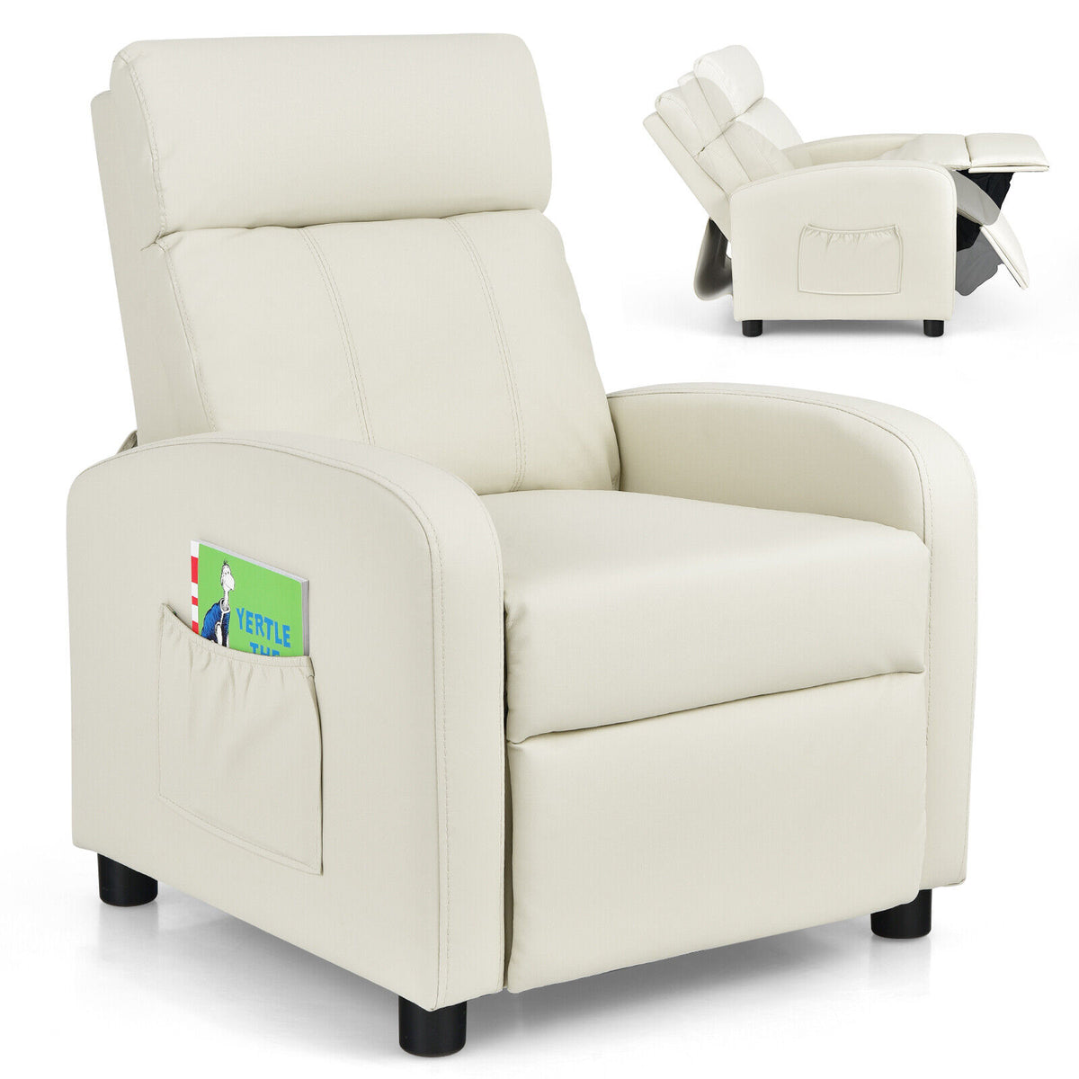 Ergonomic PU Leather Kids Recliner Lounge Sofa for 3-12 Age Group-White-Kids Chairs-DECOROLALA