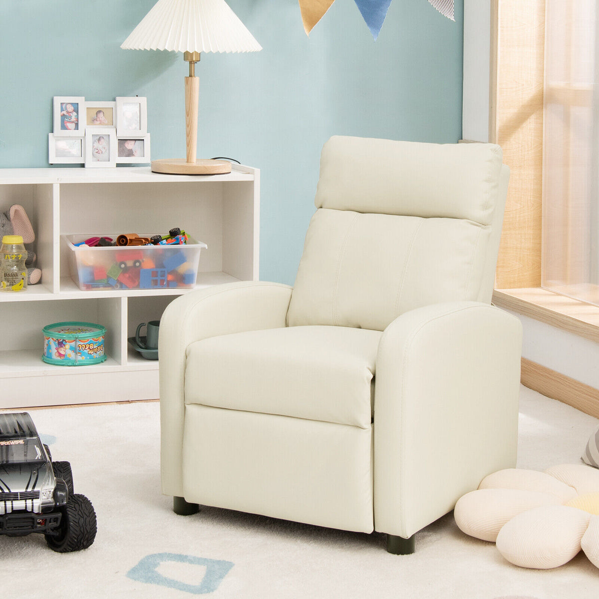 Ergonomic PU Leather Kids Recliner Lounge Sofa for 3-12 Age Group-White-Kids Chairs-DECOROLALA