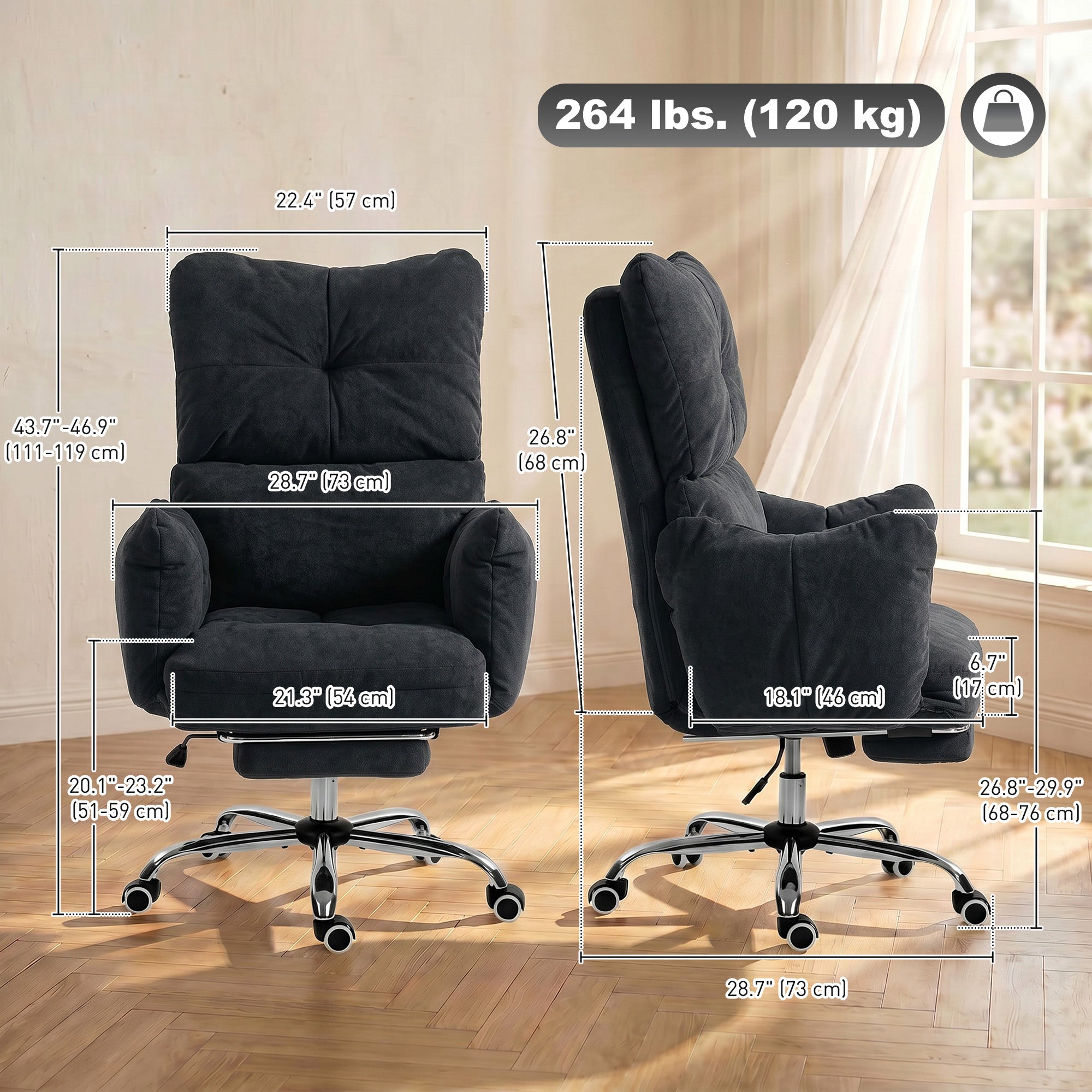 Ergonomic Reclining Office Chair with Footrest - Black-Office Products > Office Furniture > Office Chairs > Task Chairs-DECOROLALA